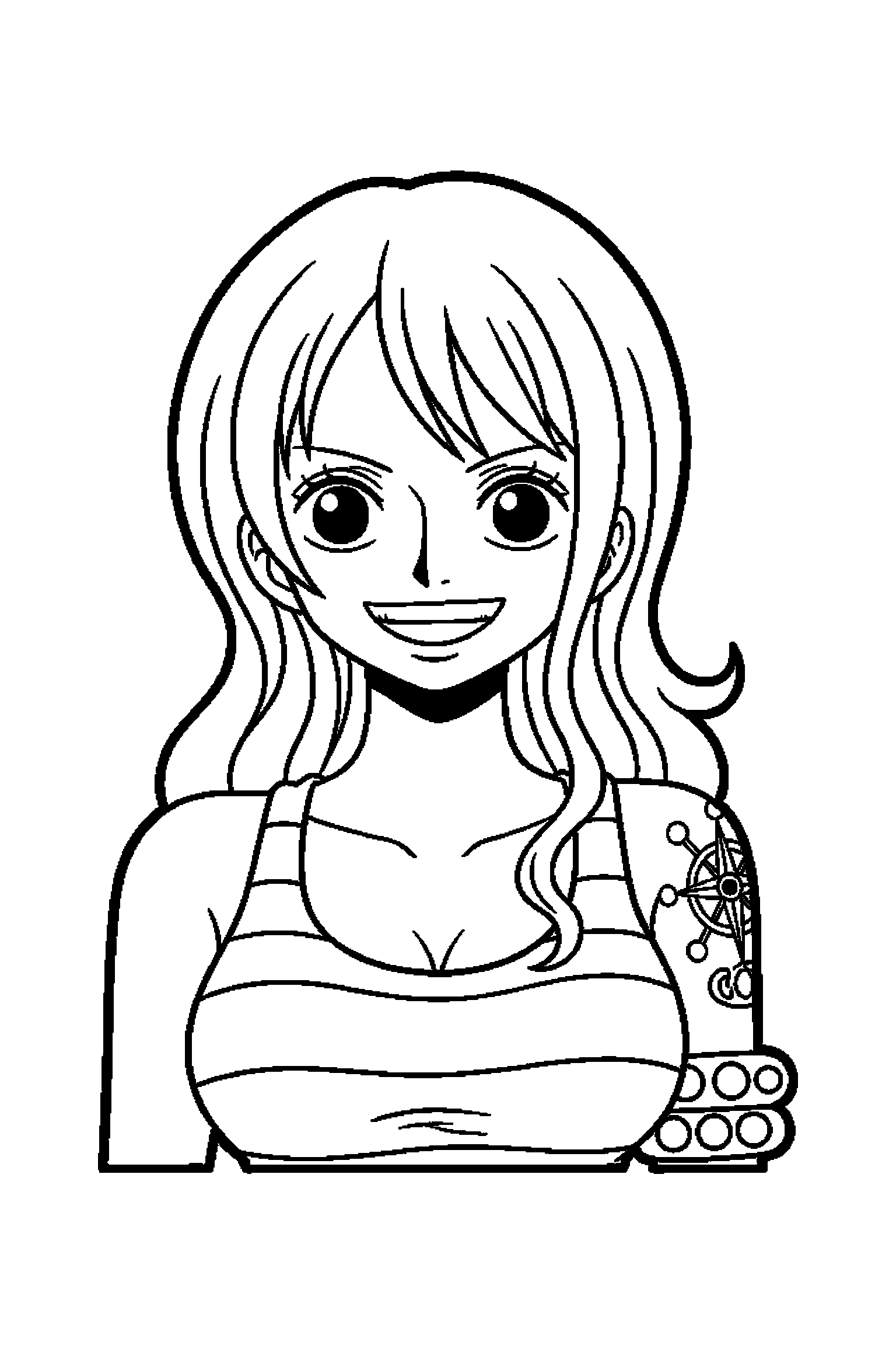 Coloriage One Piece gratuit à imprimer : portrait facile avec Nami et de grands contours