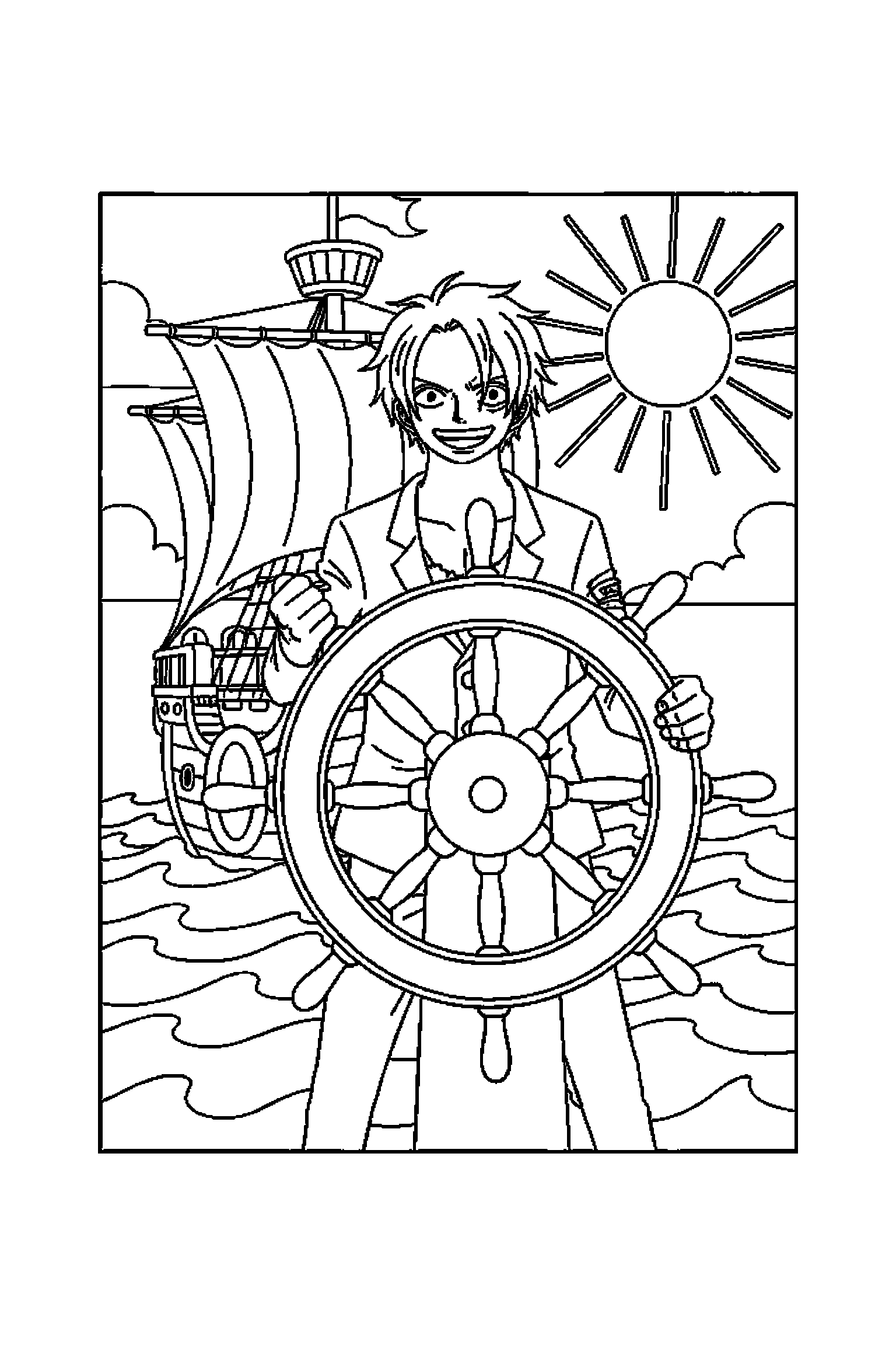 Coloriage One Piece gratuit à imprimer : Sanji tenant un gouvernail