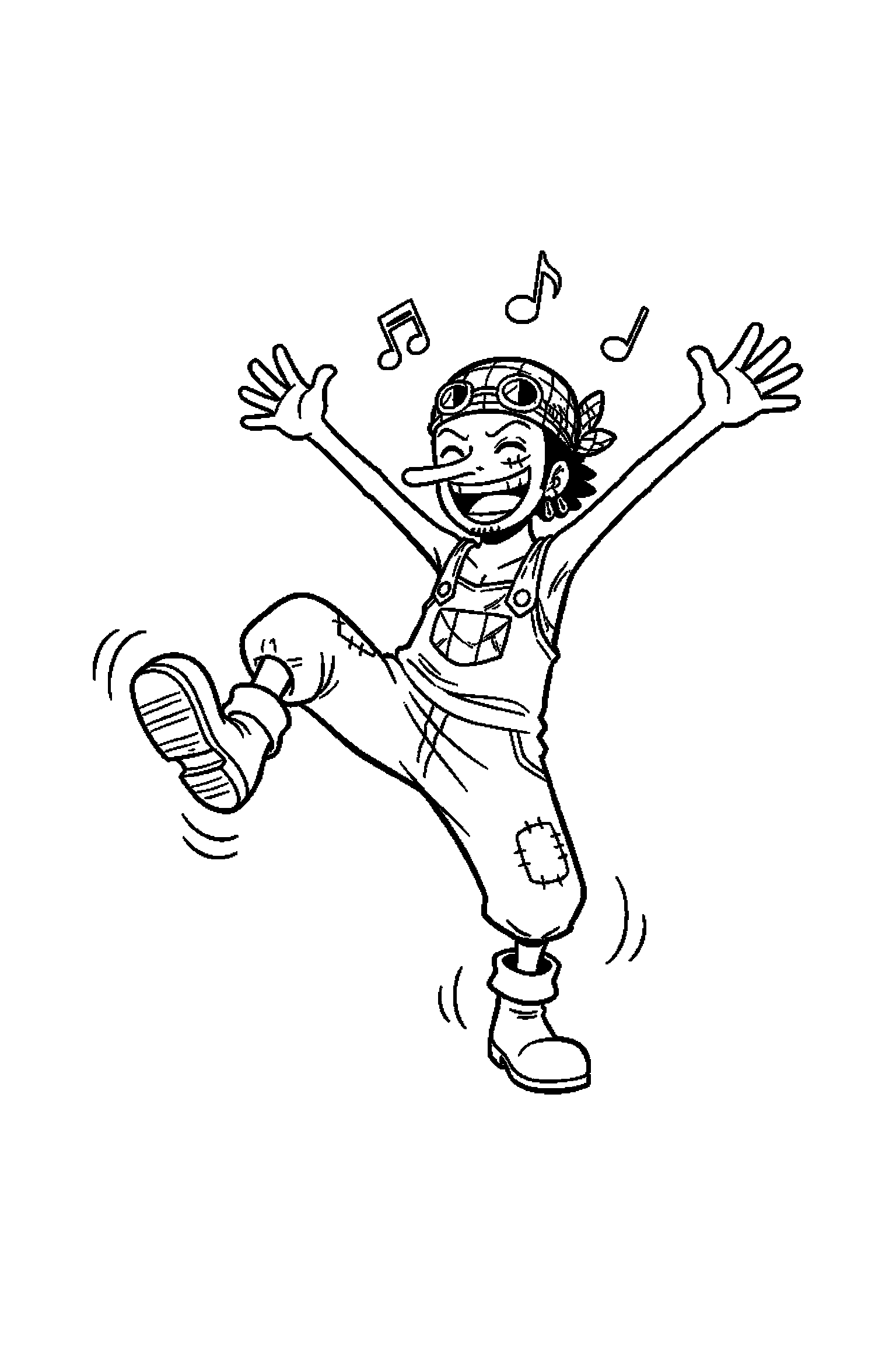 Coloriage One Piece gratuit à imprimer : Usopp qui danse sans décor compliqué