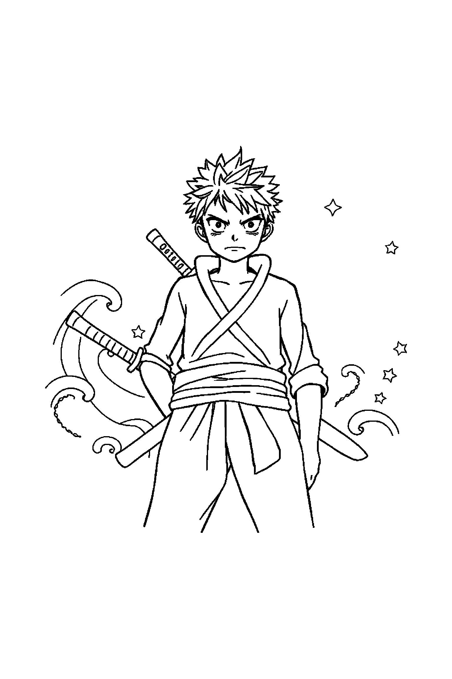 Coloriage One Piece gratuit à imprimer - Zoro posé au centre de la page Coloriage One Piece gratuit à imprimer : Zoro posé au centre de la page