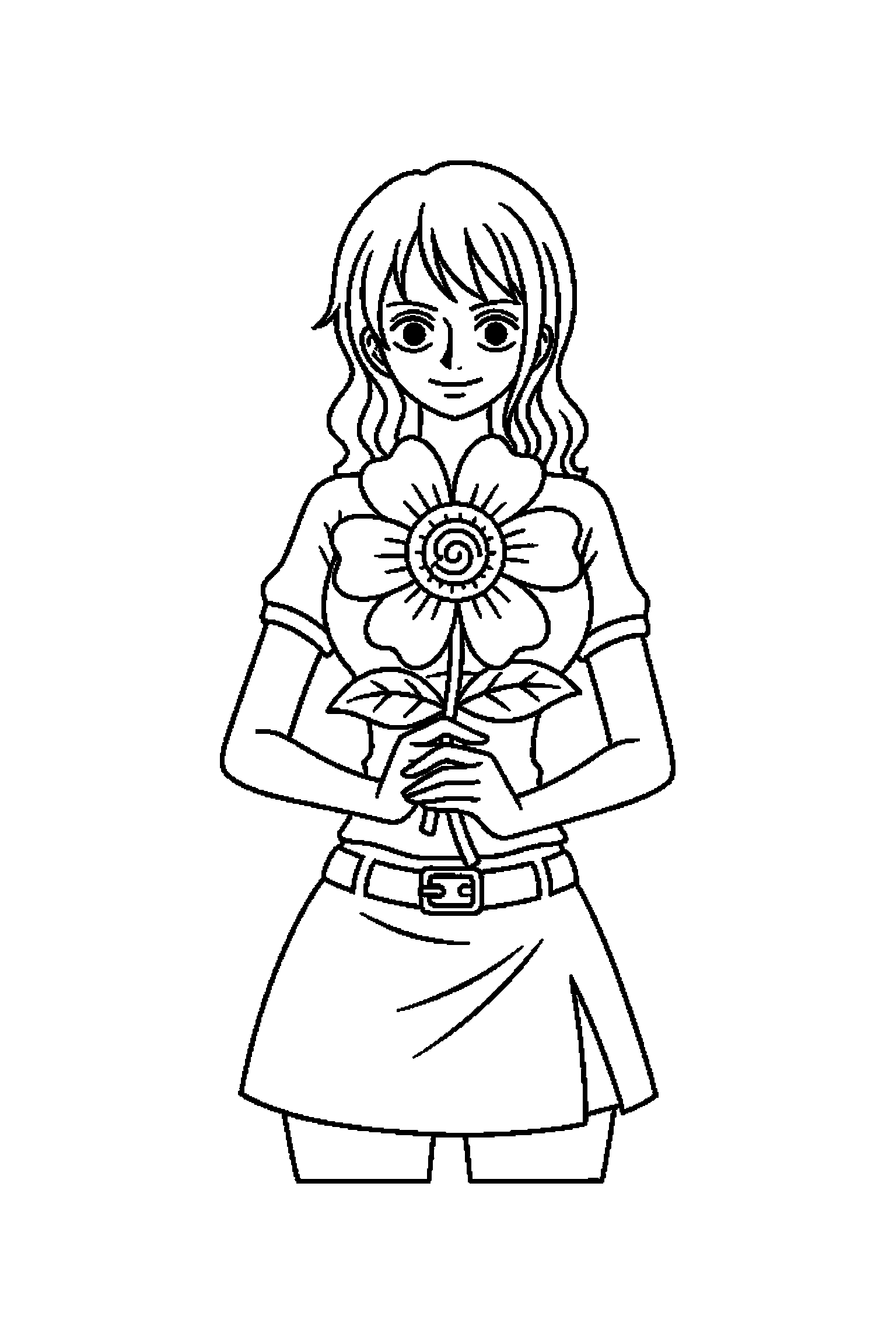 Coloriage One Piece gratuit à imprimer : Nami tenant une fleur