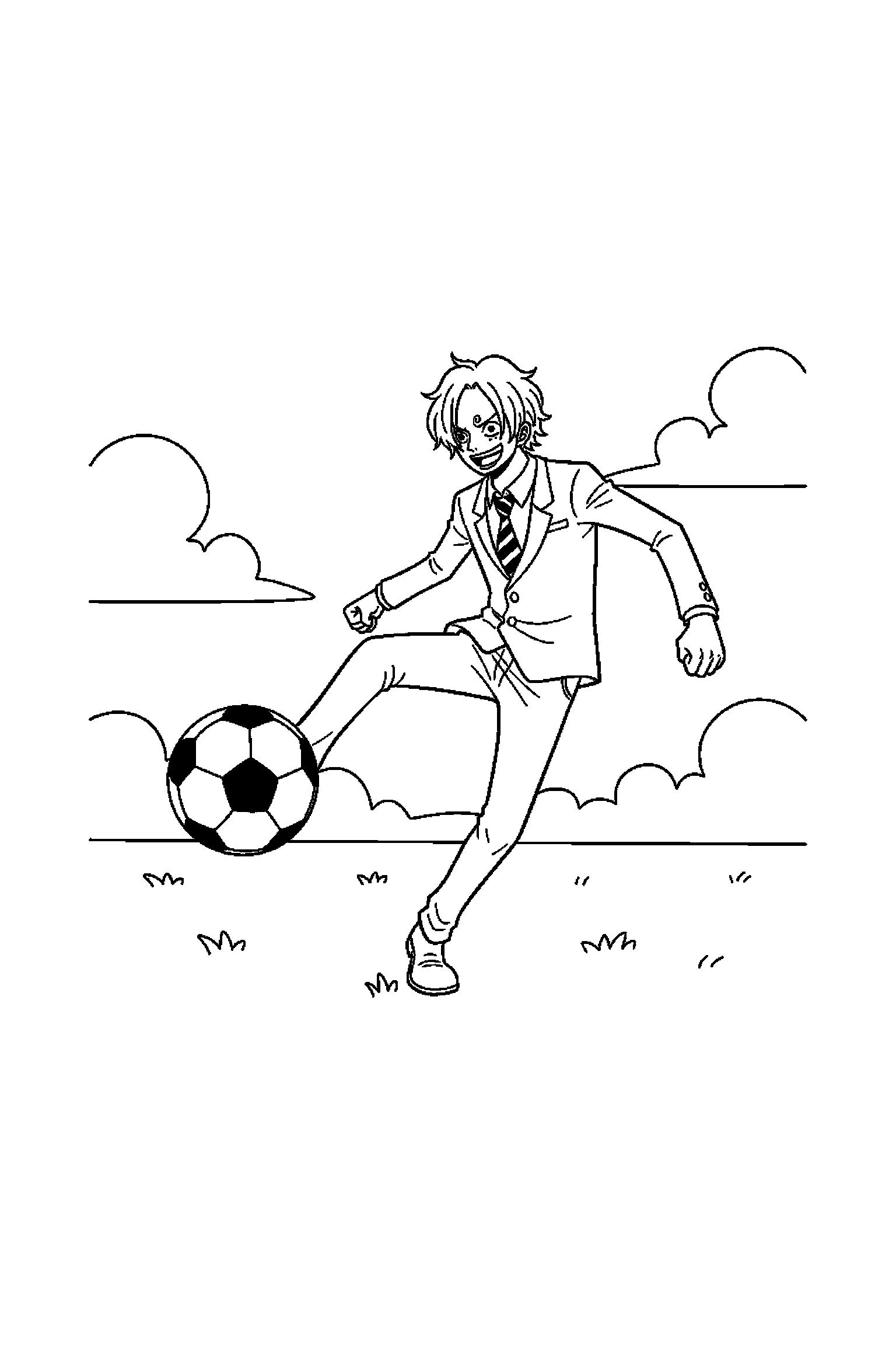 Coloriage One Piece gratuit à imprimer : Sanji avec un ballon rond