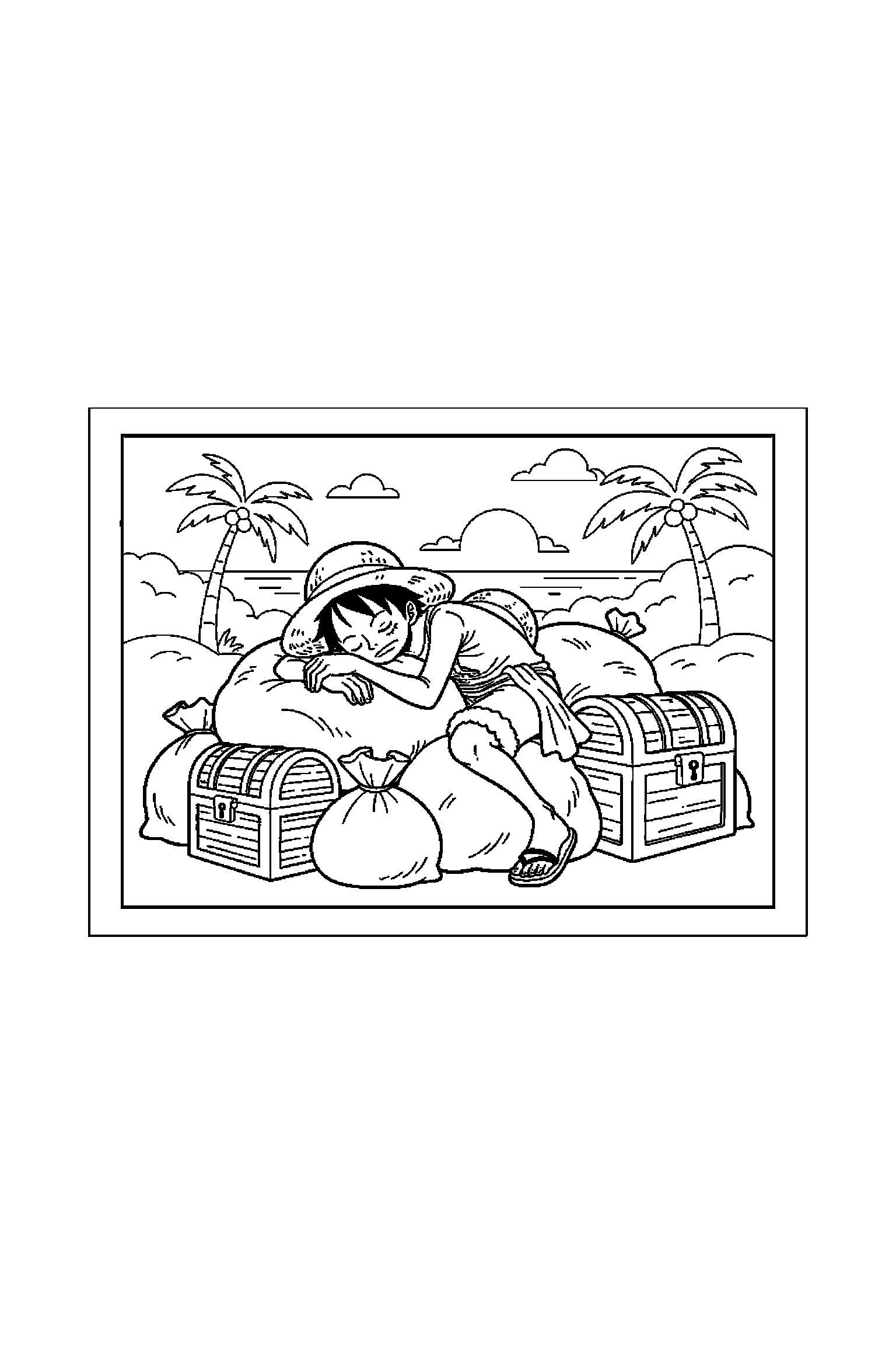 Coloriage One Piece gratuit à imprimer : Luffy qui dort paisiblement