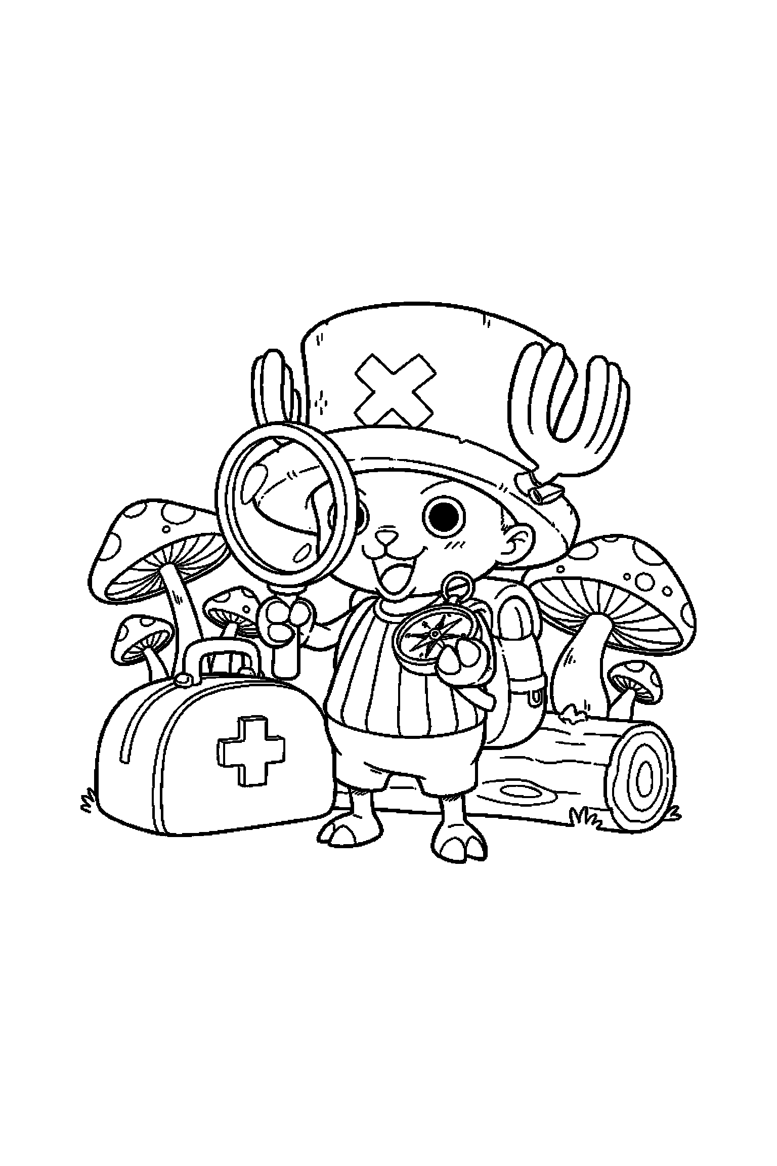 Coloriage One Piece gratuit à imprimer : Chopper avec deux accessoires à colorier