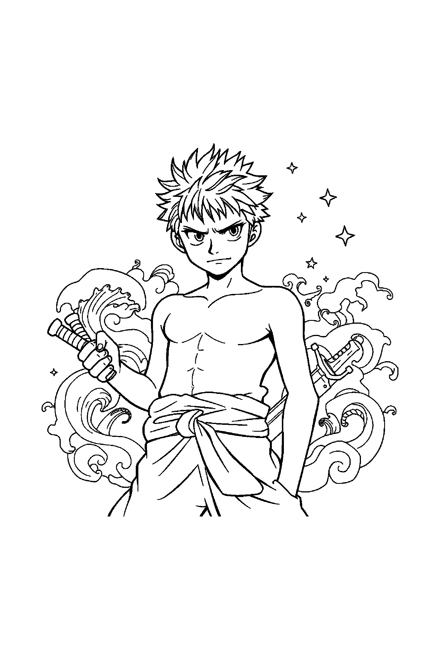 Coloriage One Piece gratuit à imprimer - Zoro entouré de grands contours arrondis Coloriage One Piece gratuit à imprimer : Zoro entouré de grands contours arrondis