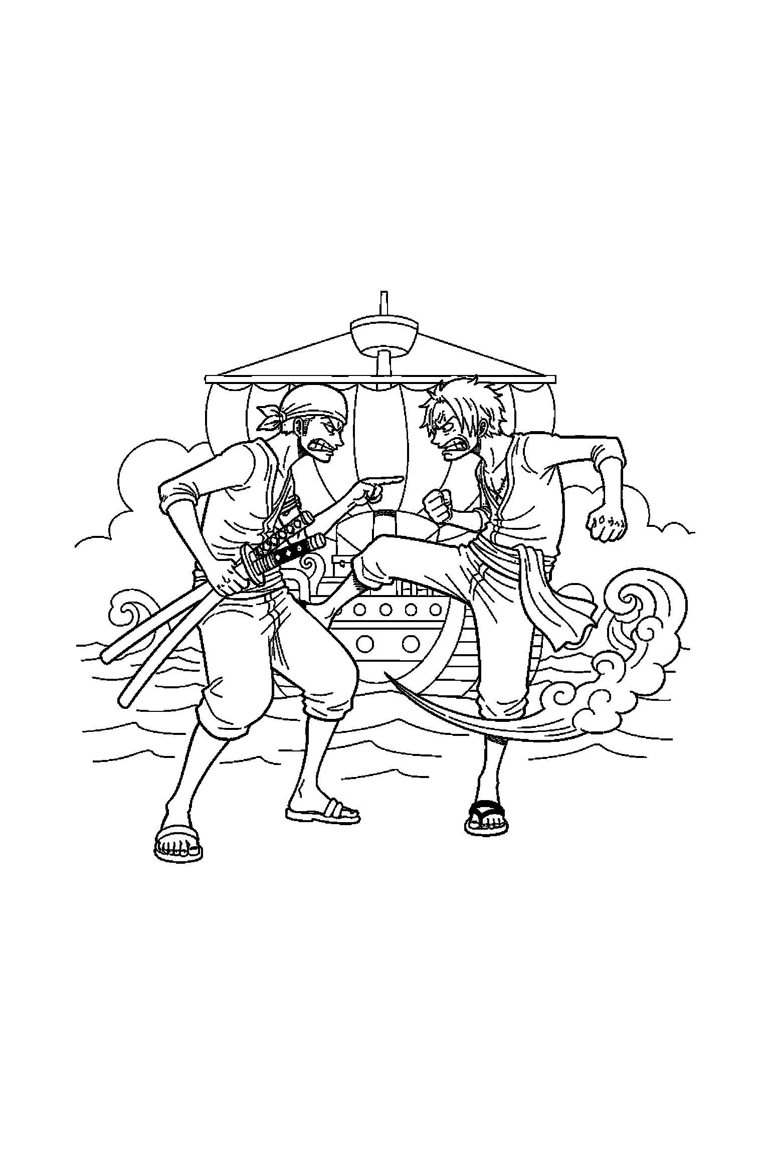 Coloriage One Piece gratuit à imprimer : Zoro avec un autre personnage de son univers
