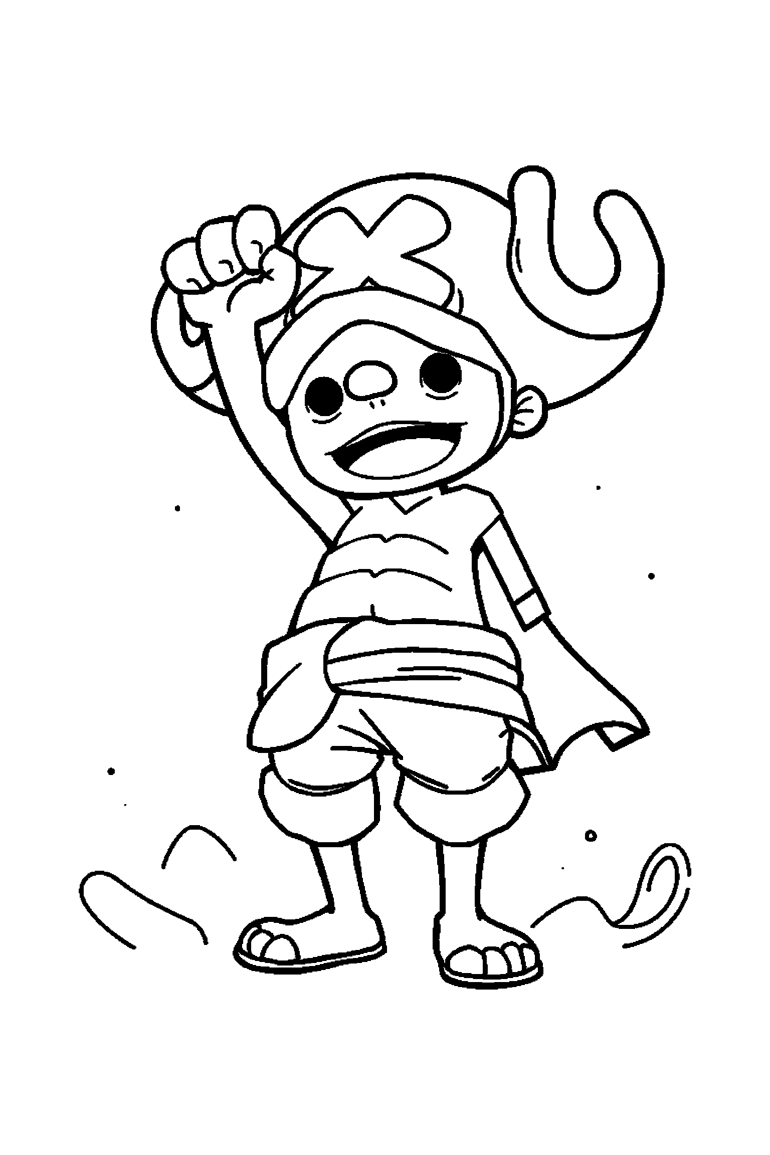 Coloriage One Piece gratuit à imprimer - Chopper qui lève le bras dans une pose anatomique claire Coloriage One Piece gratuit à imprimer : Chopper qui lève le bras dans une pose anatomique claire