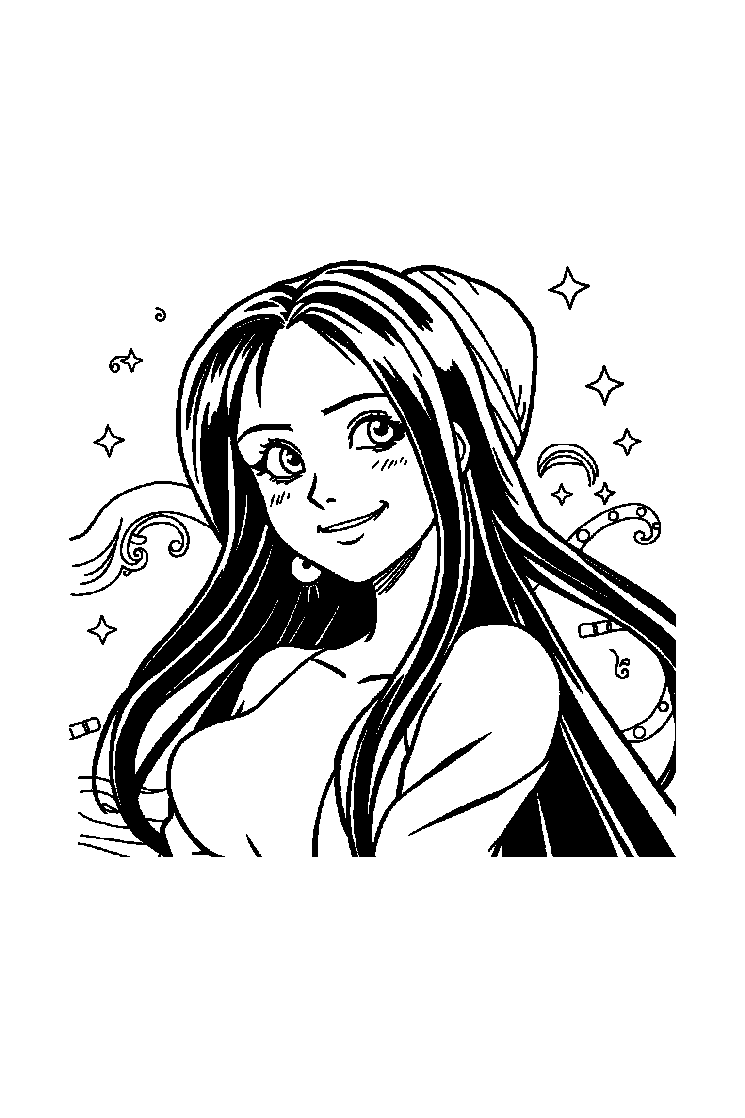Coloriage One Piece gratuit à imprimer - Robin avec une expression joyeuse Coloriage One Piece gratuit à imprimer : Robin avec une expression joyeuse