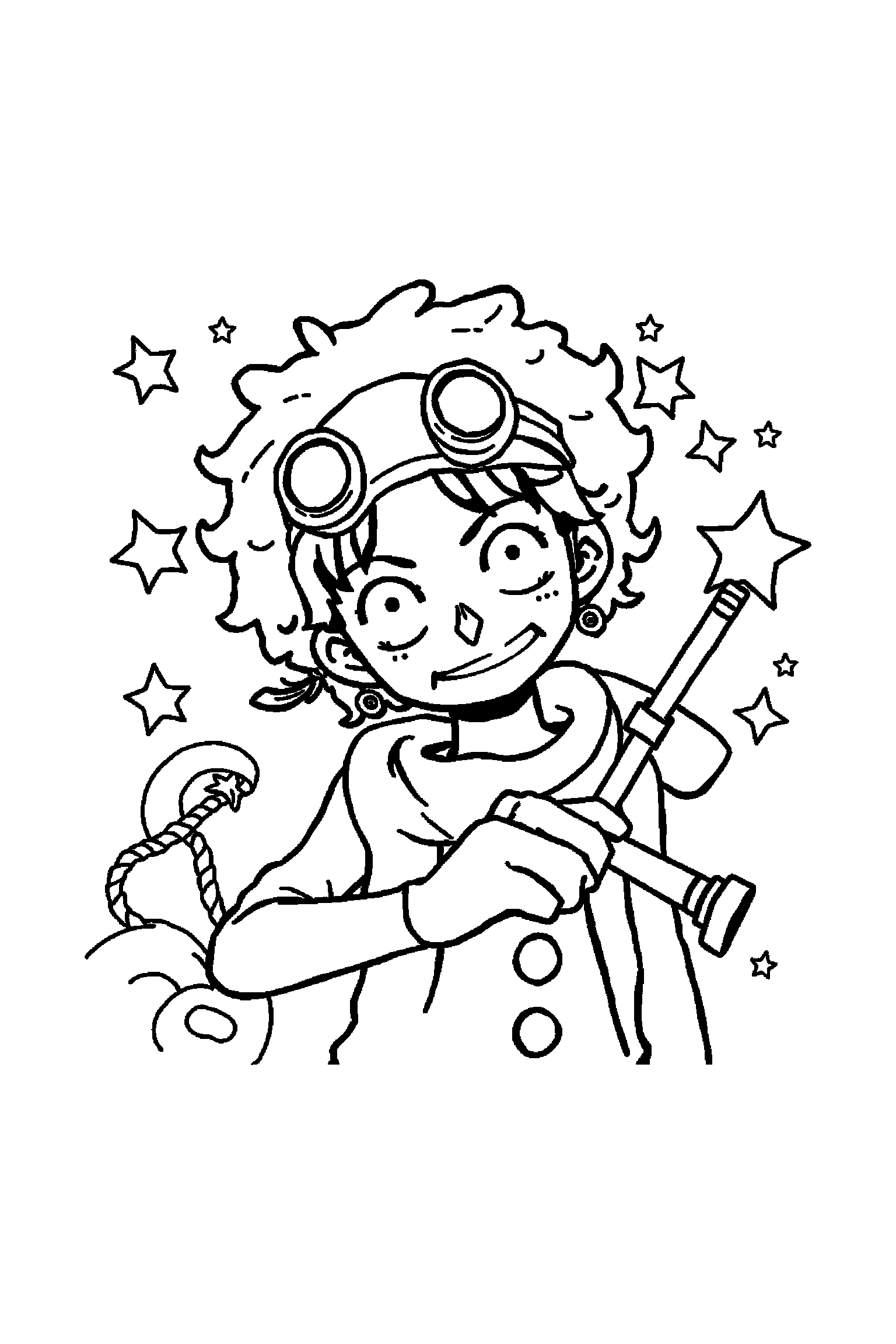 Coloriage One Piece gratuit à imprimer - Usopp au centre avec étoiles de mer en arrière-plan Coloriage One Piece gratuit à imprimer : Usopp au centre avec étoiles de mer en arrière-plan