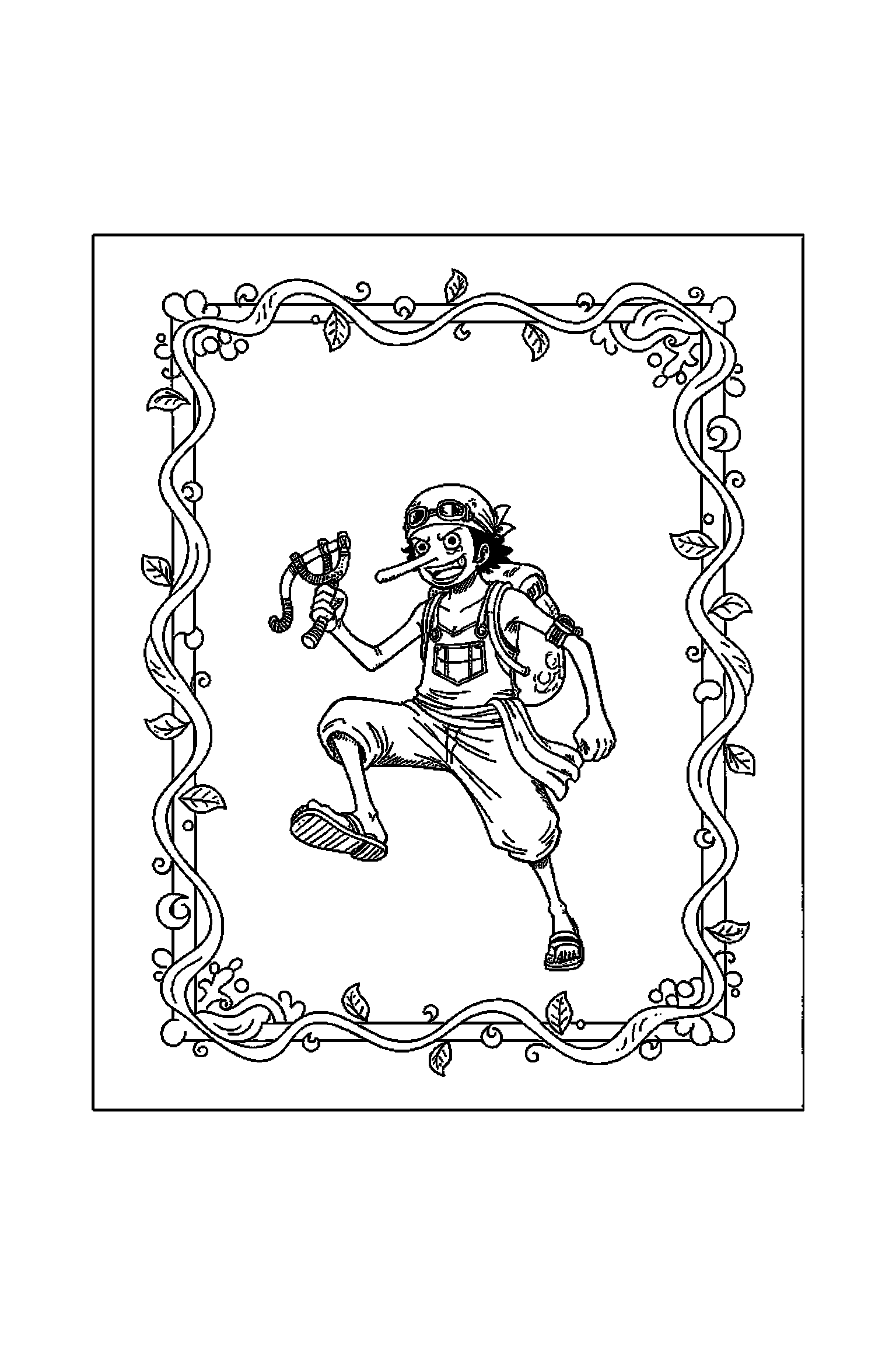 Coloriage One Piece gratuit à imprimer : Usopp dans un cadre décoratif léger
