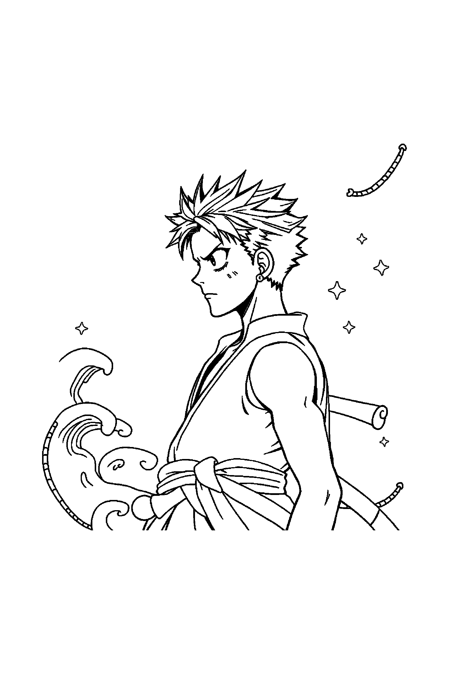 Coloriage One Piece gratuit à imprimer - Zoro dans une pose de profil simple Coloriage One Piece gratuit à imprimer : Zoro dans une pose de profil simple