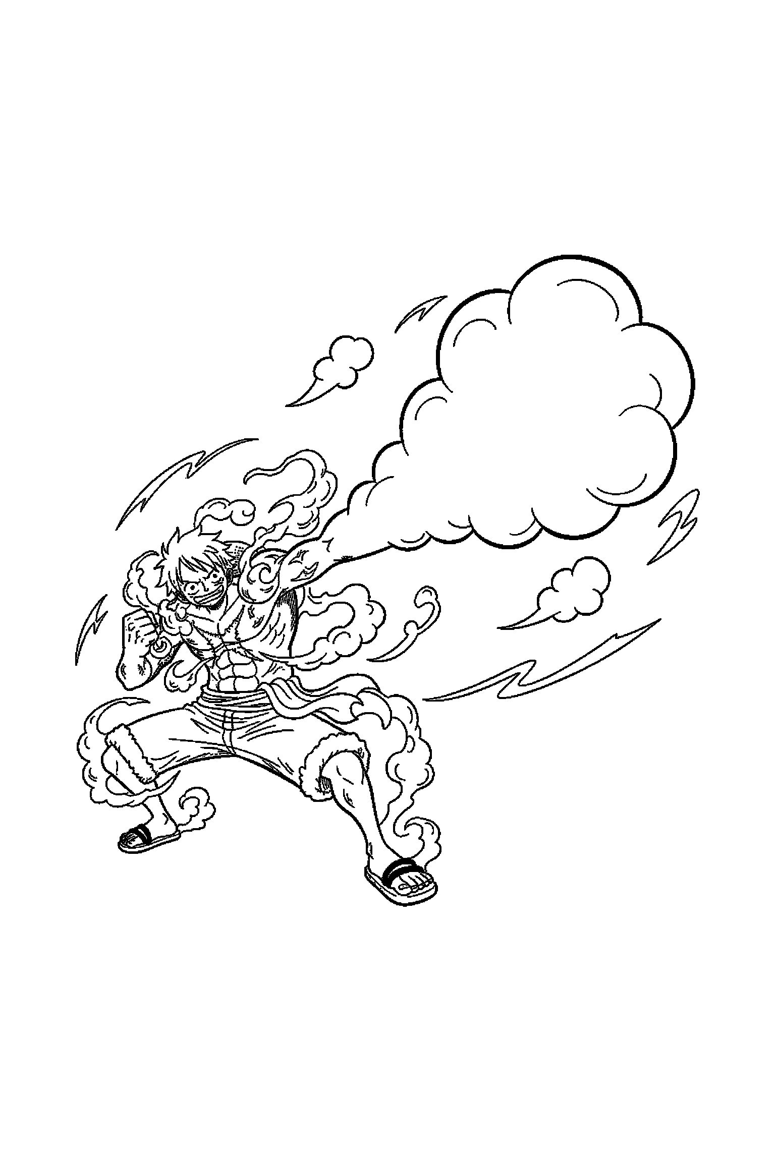 Coloriage One Piece gratuit à imprimer : Luffy avec une grande forme à remplir