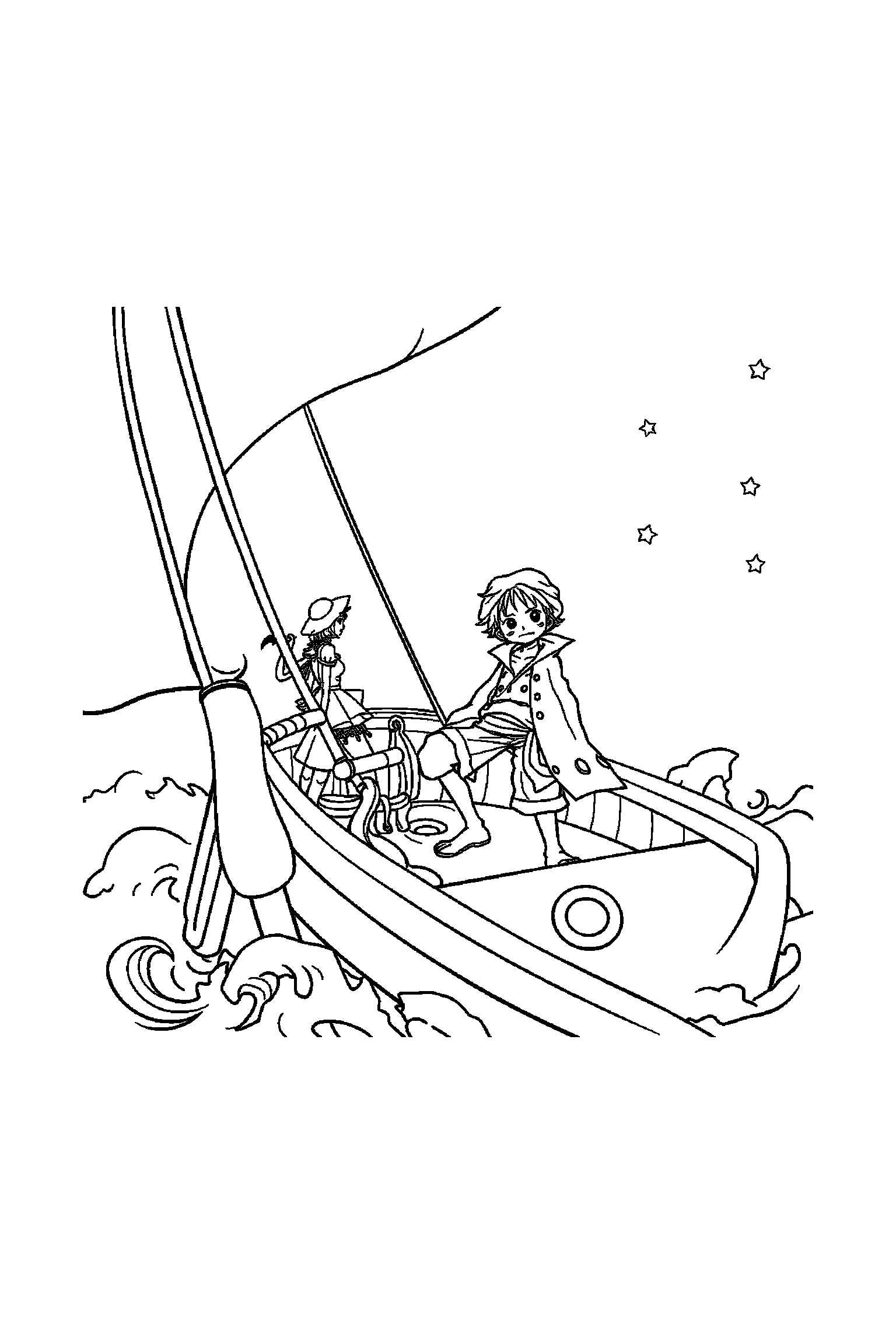 Coloriage One Piece gratuit à imprimer - Luffy dans le pont d'un bateau pirate Coloriage One Piece gratuit à imprimer : Luffy dans le pont d'un bateau pirate