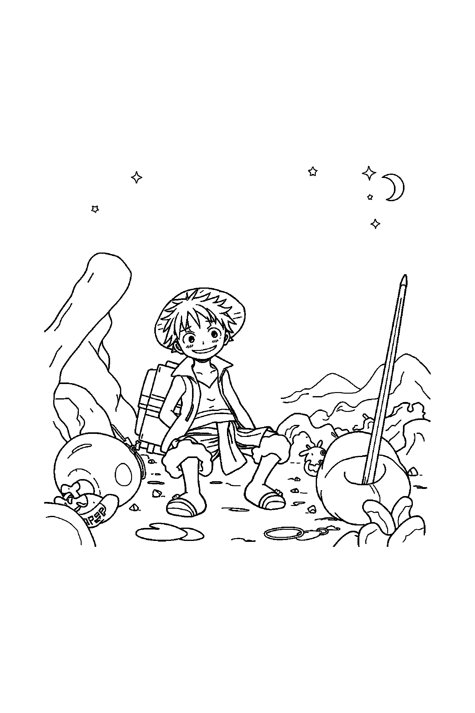 Coloriage One Piece gratuit à imprimer - Nami en petite scène d'aventure Coloriage One Piece gratuit à imprimer : Nami en petite scène d'aventure