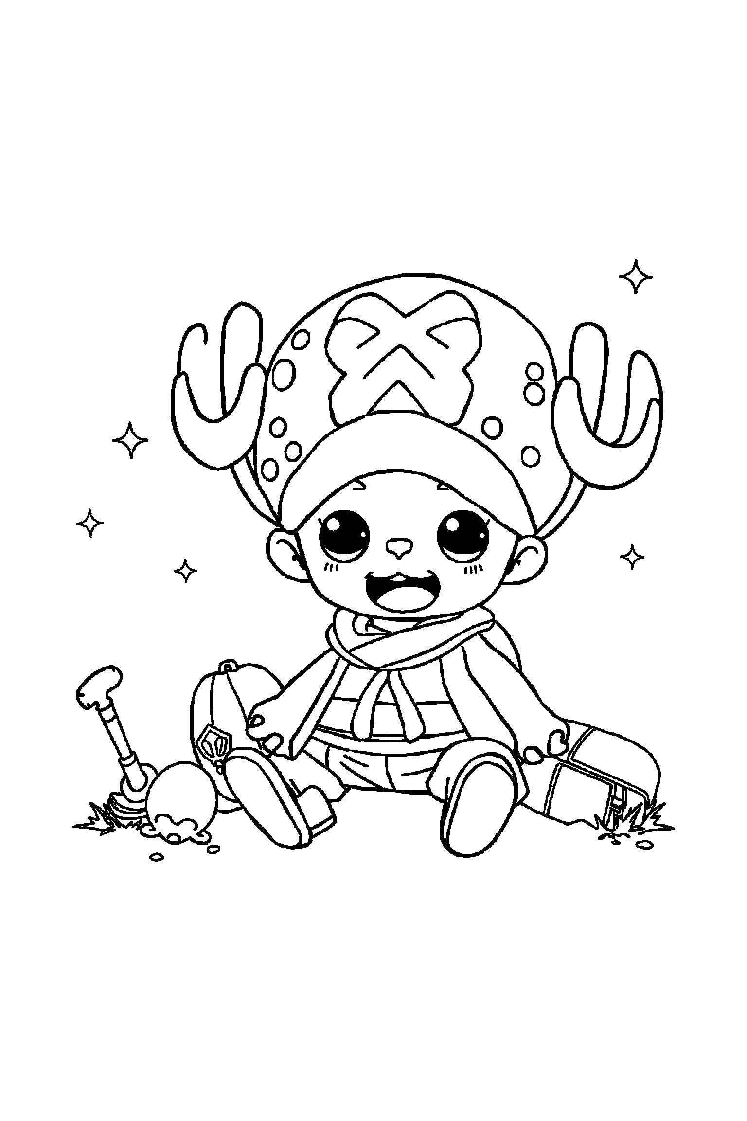 Coloriage One Piece gratuit à imprimer - Chopper avec deux accessoires à colorier Coloriage One Piece gratuit à imprimer : Chopper avec deux accessoires à colorier
