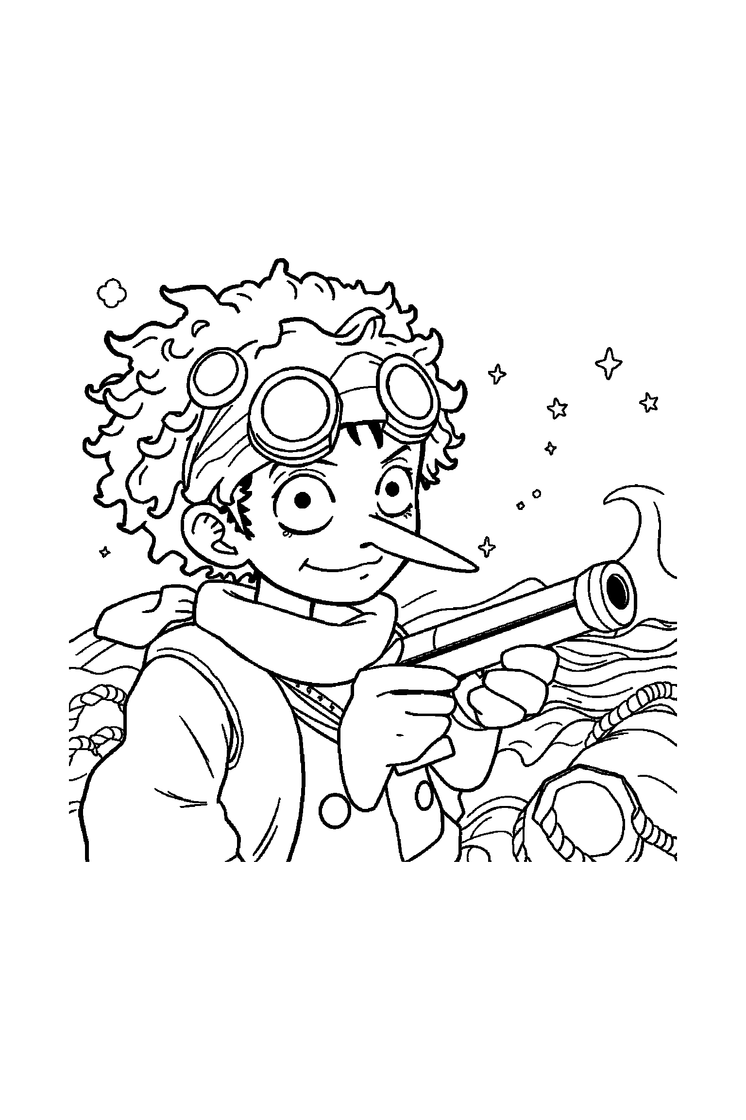 Coloriage One Piece gratuit à imprimer - Usopp qui prépare une activité Coloriage One Piece gratuit à imprimer : Usopp qui prépare une activité