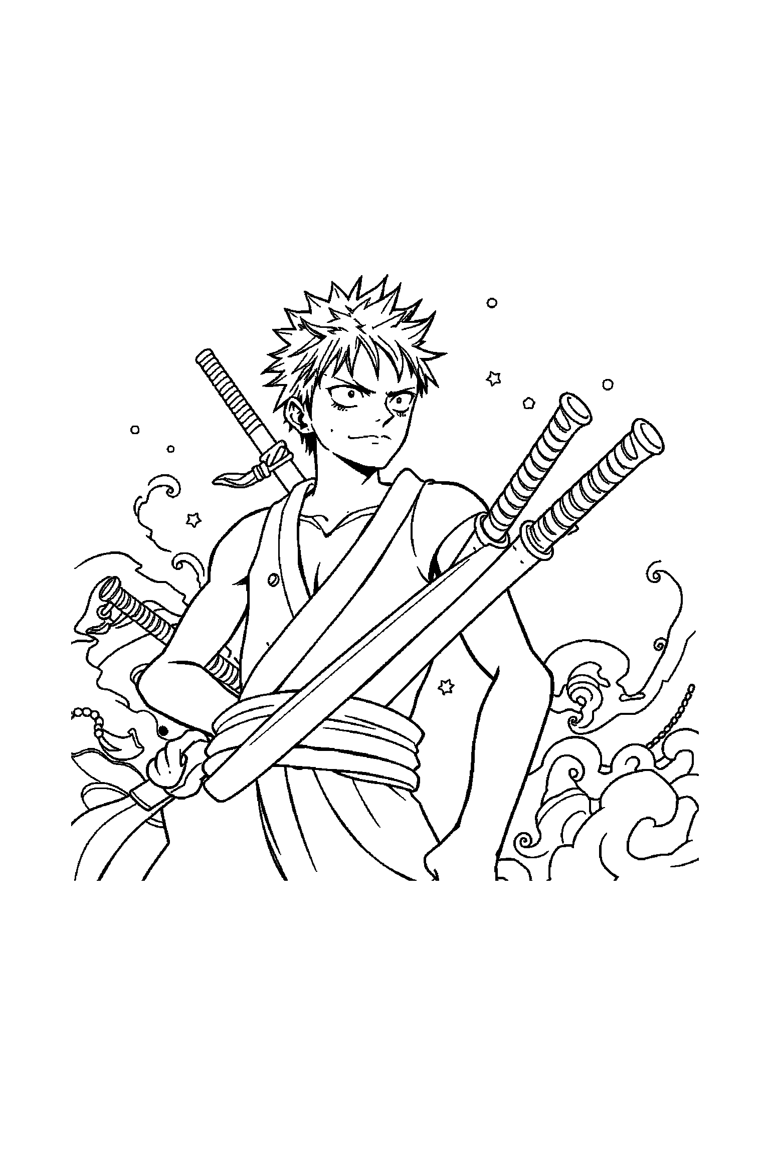 Coloriage One Piece gratuit à imprimer - Zoro avec un autre personnage de son univers Coloriage One Piece gratuit à imprimer : Zoro avec un autre personnage de son univers