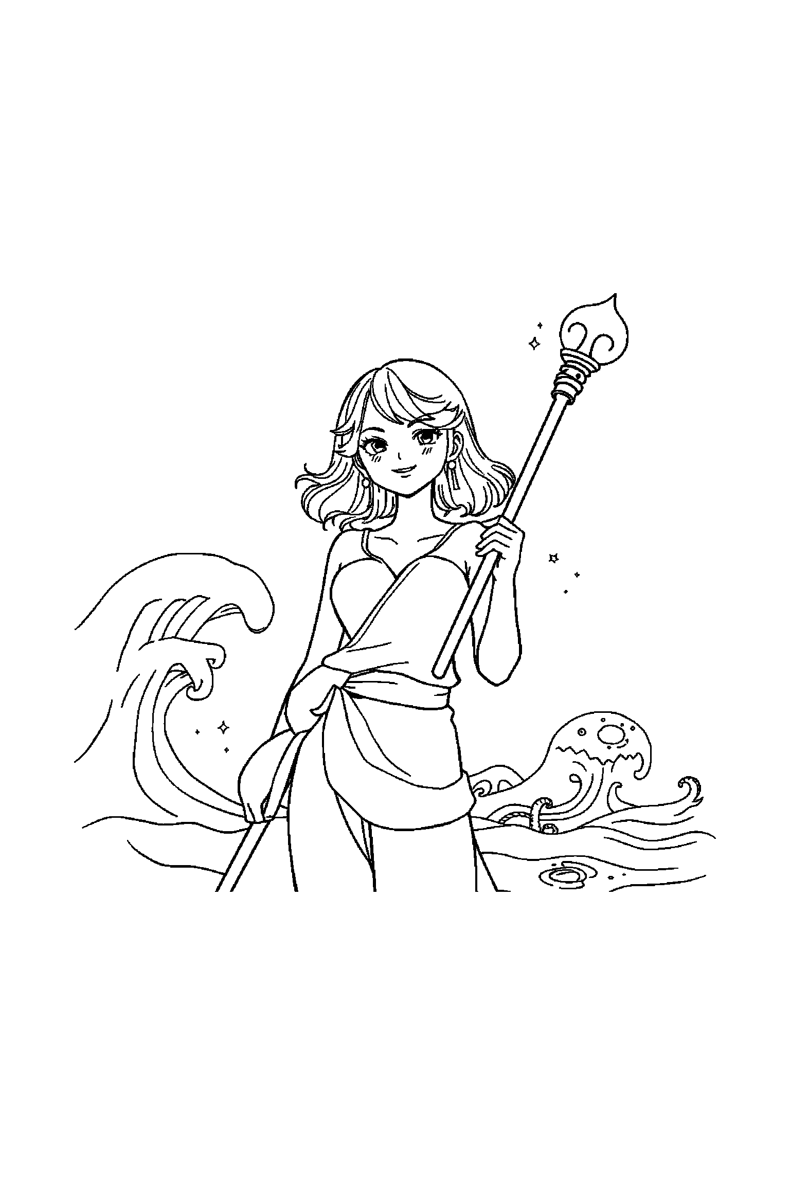 Coloriage One Piece gratuit à imprimer - Nami dans une scène joyeuse Coloriage One Piece gratuit à imprimer : Nami dans une scène joyeuse