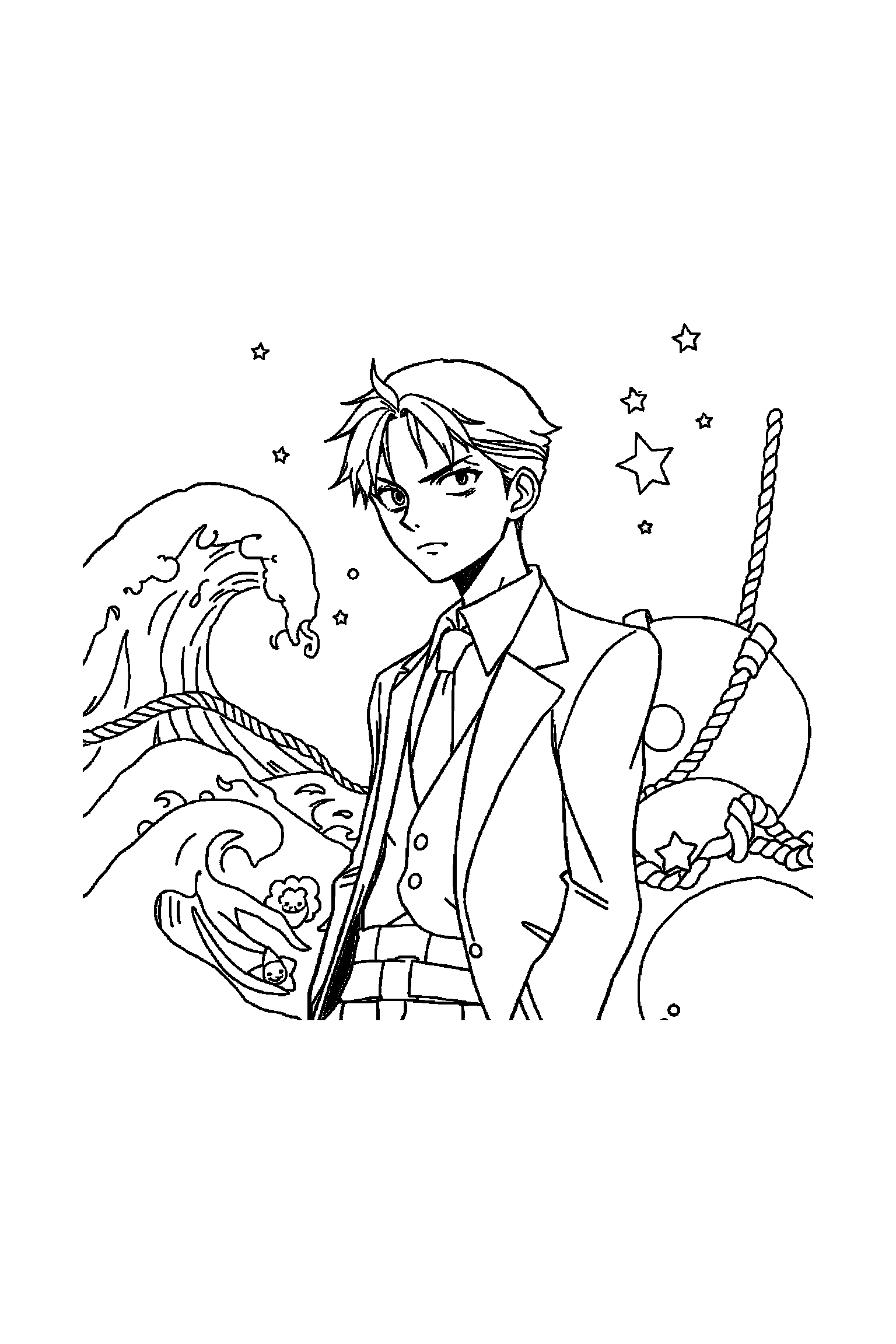 Coloriage One Piece gratuit à imprimer - Sanji au milieu de grands éléments faciles Coloriage One Piece gratuit à imprimer : Sanji au milieu de grands éléments faciles