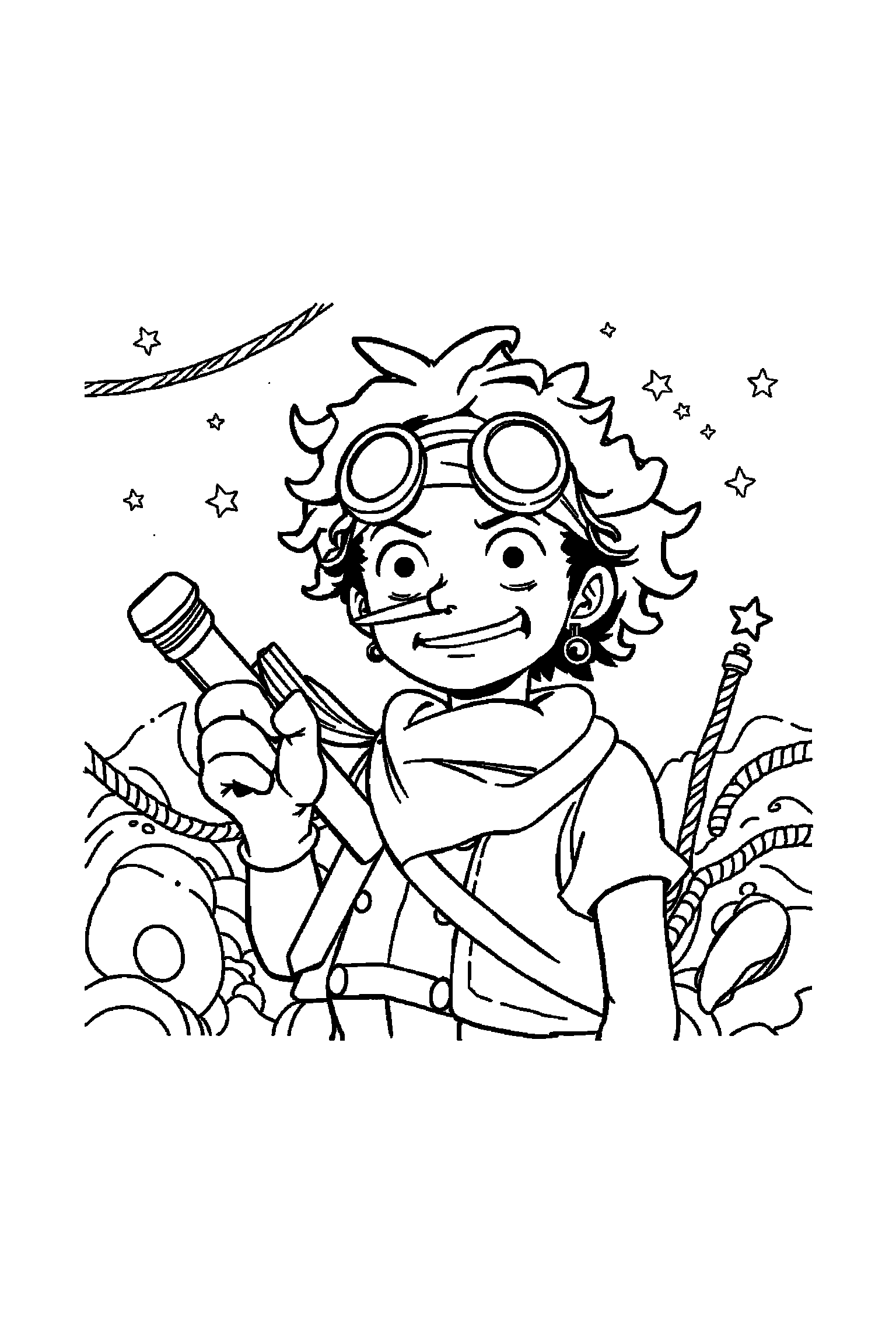 Coloriage One Piece gratuit à imprimer - Usopp dans un cadre décoratif léger Coloriage One Piece gratuit à imprimer : Usopp dans un cadre décoratif léger