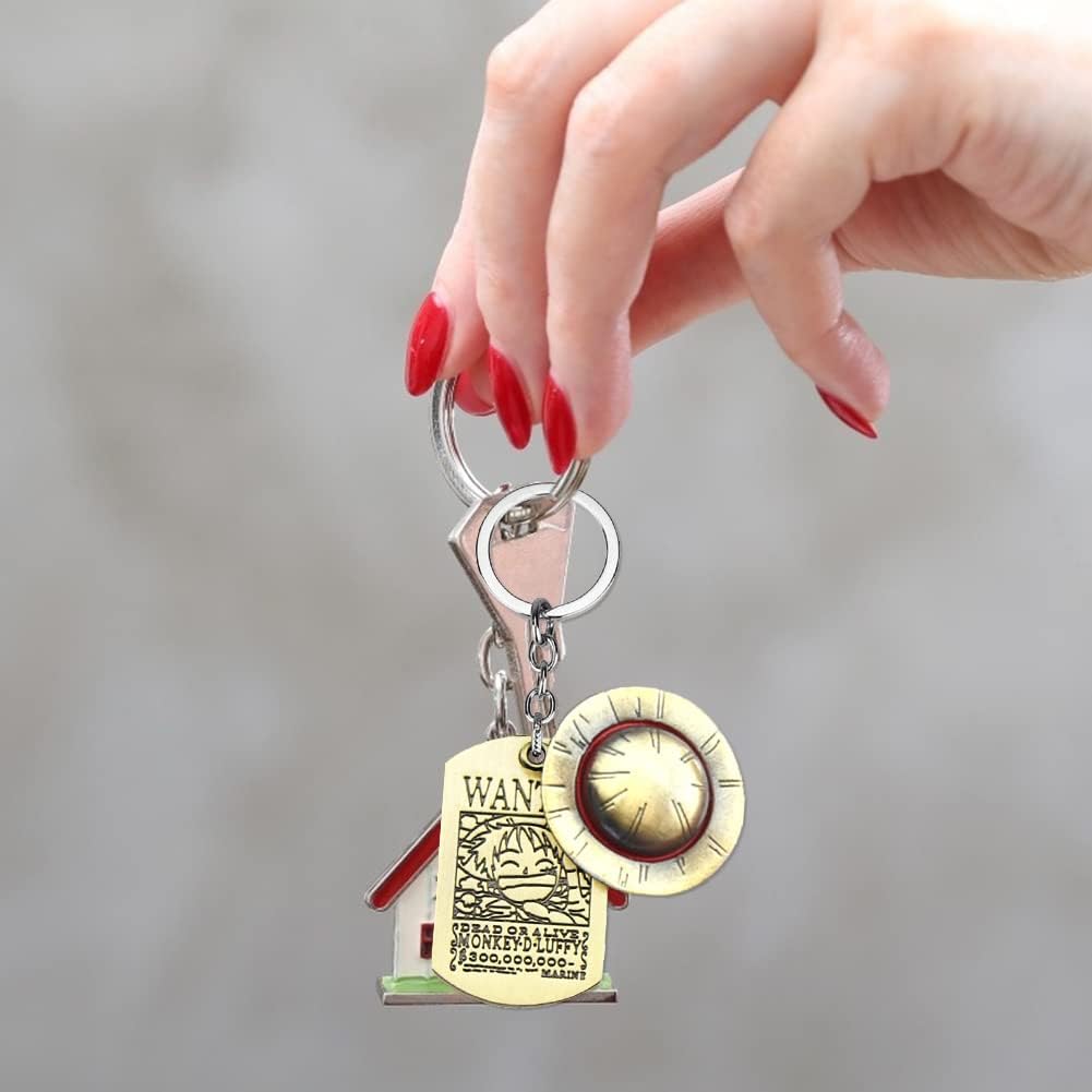 Porte-clés One Piece Luffy argenté en métal avec chapeau de paille 9 cm – Image 7