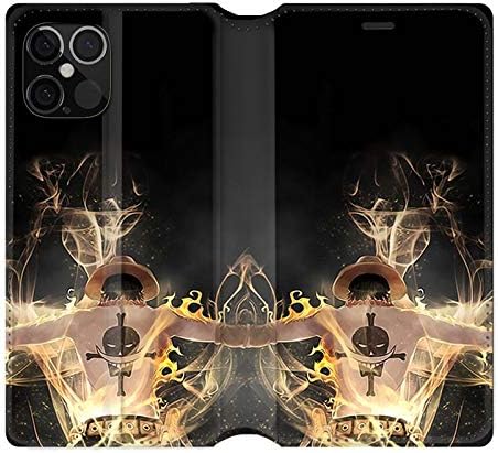 Housse portefeuille en cuir Cokitec pour iPhone 12/12 Pro, One Piece Ace noir