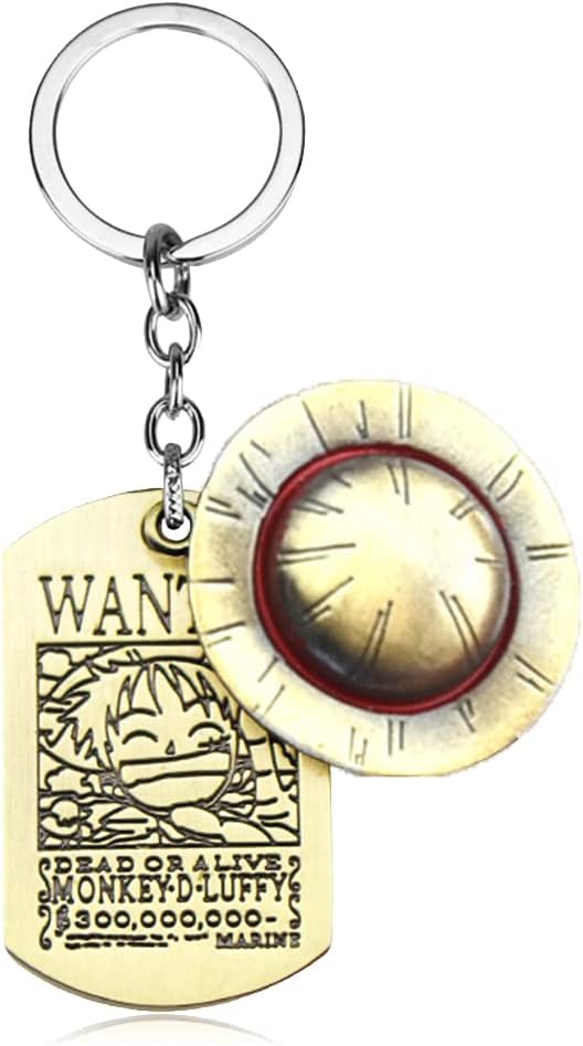 Porte-clés One Piece Luffy argenté en métal avec chapeau de paille 9 cm