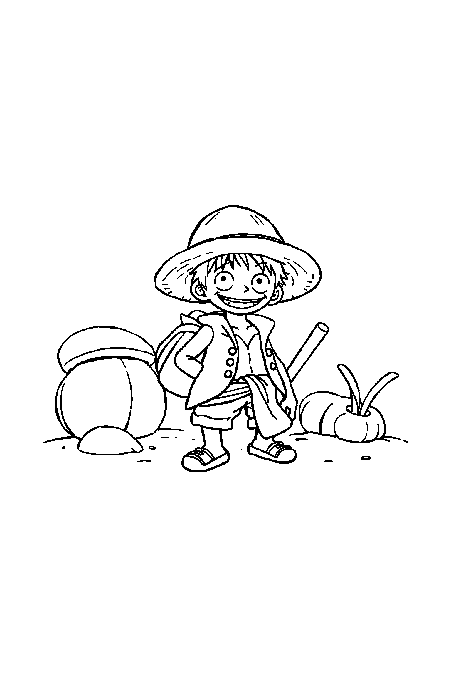 Coloriage One Piece gratuit à imprimer - Luffy dans une petite scène avec un chapeau de paille Coloriage One Piece gratuit à imprimer : Luffy dans une petite scène avec un chapeau de paille