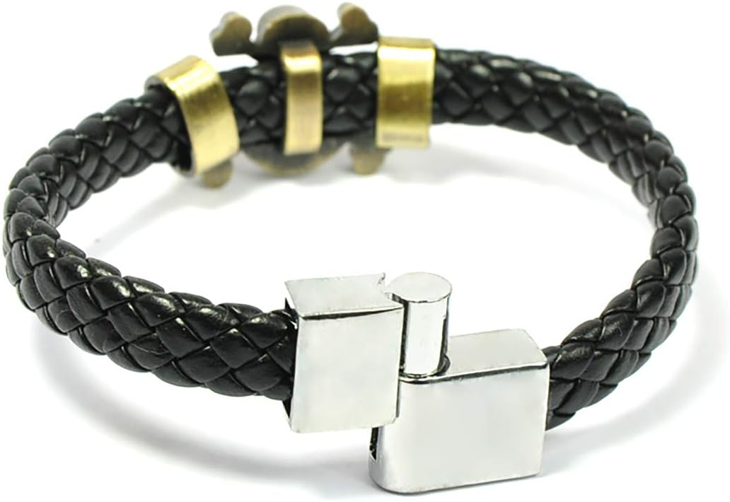 Bracelet One Piece en cuir tressé avec logo Jolly Rogers – Image 3
