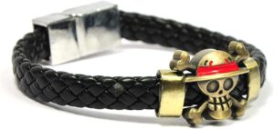 Bracelet One Piece en cuir tressé avec logo Jolly Rogers