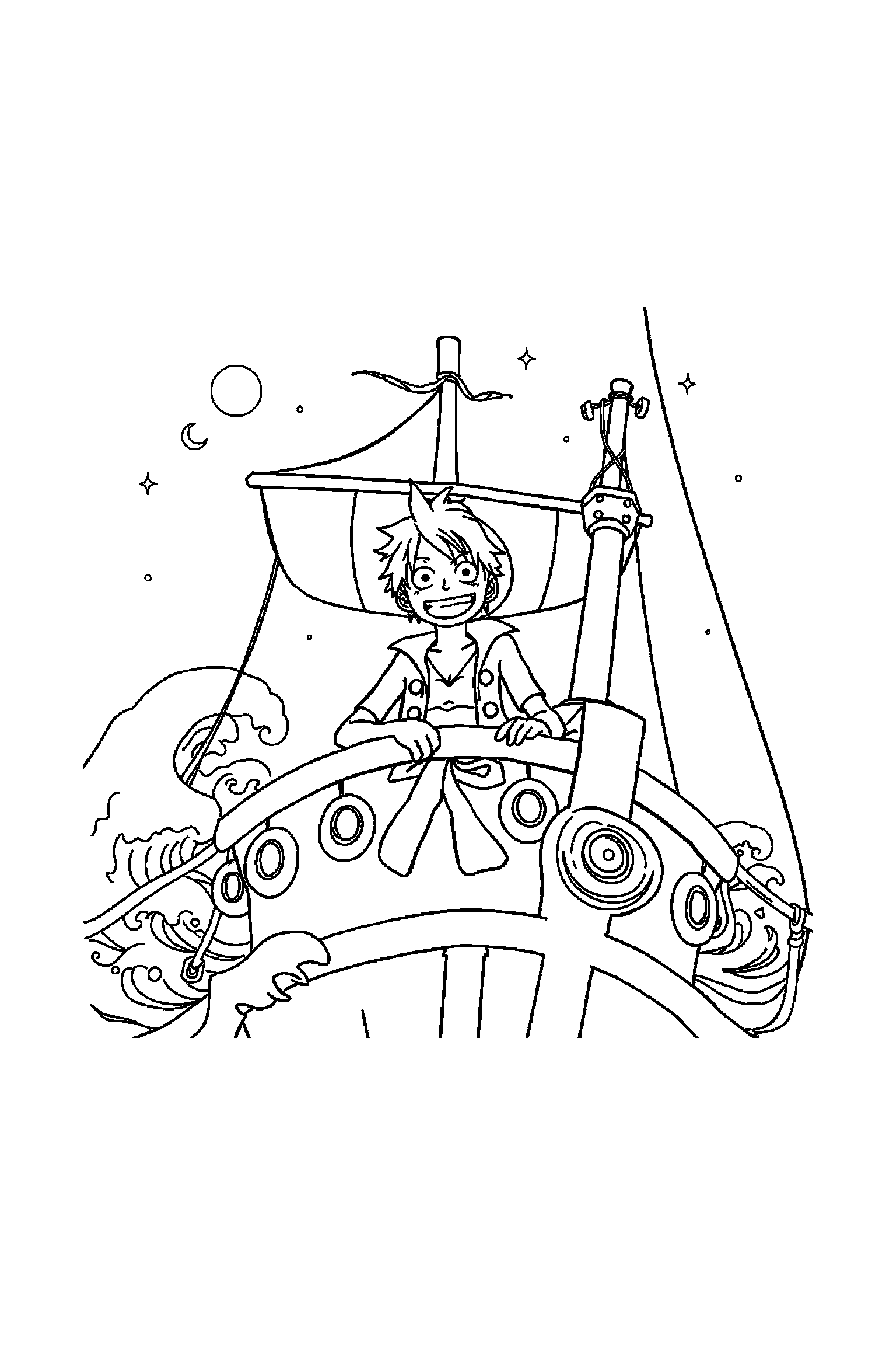 Coloriage One Piece gratuit à imprimer - Luffy avec décor détaillé de le pont d'un bateau pirate Coloriage One Piece gratuit à imprimer : Luffy avec décor détaillé de le pont d'un bateau pirate