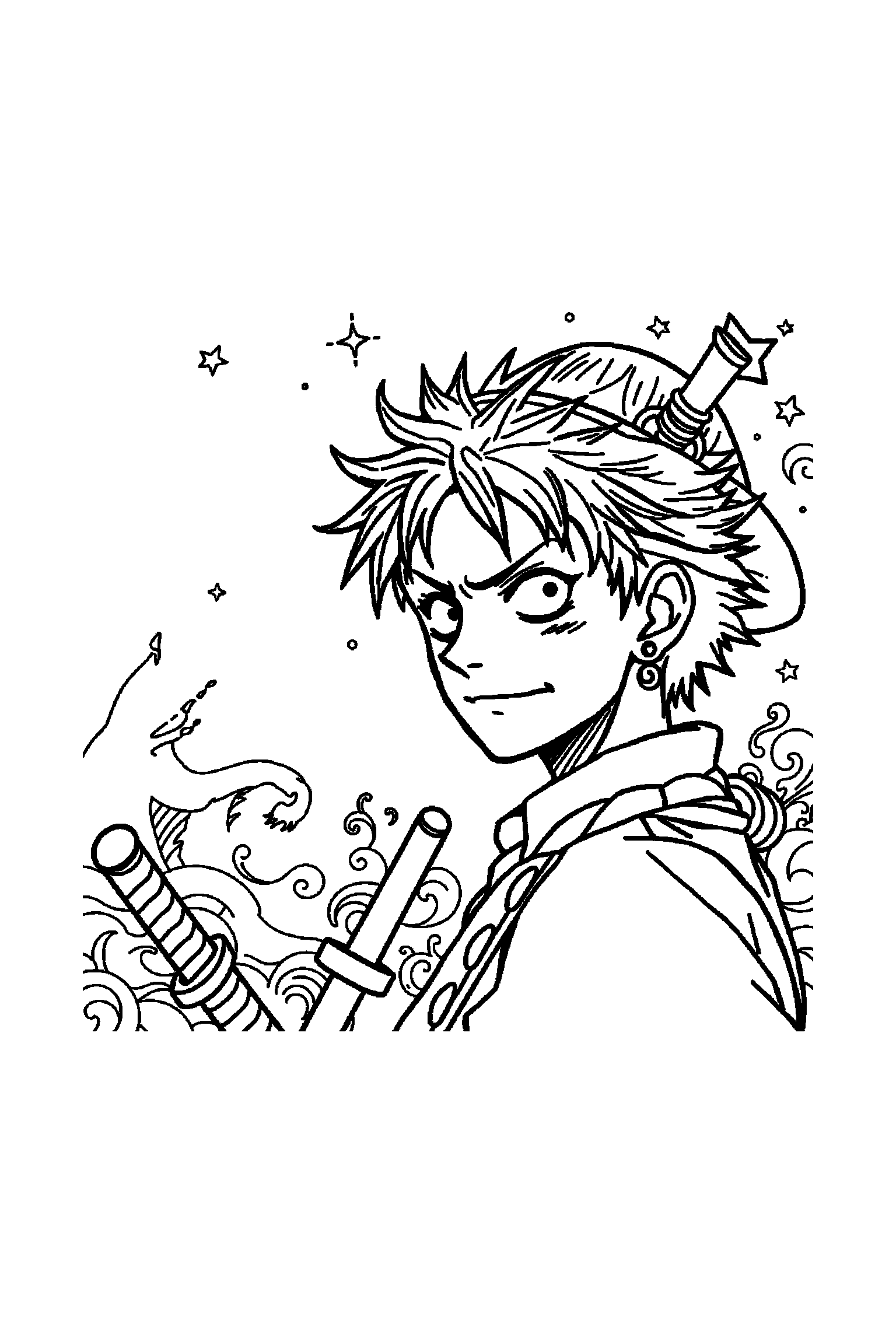 Coloriage One Piece gratuit à imprimer - portrait détaillé de Zoro avec motifs cordages Coloriage One Piece gratuit à imprimer : portrait détaillé de Zoro avec motifs cordages