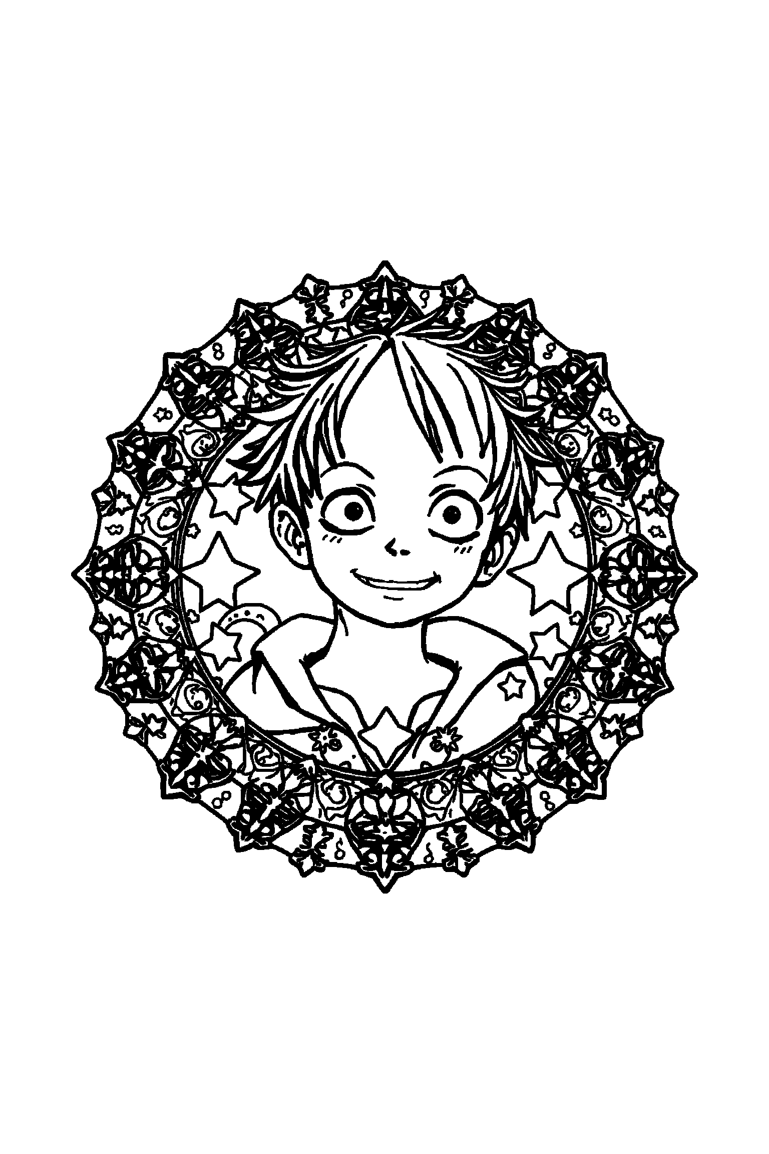 Coloriage One Piece gratuit à imprimer - motif difficile de étoiles de mer autour de Nami Coloriage One Piece gratuit à imprimer : motif difficile de étoiles de mer autour de Nami