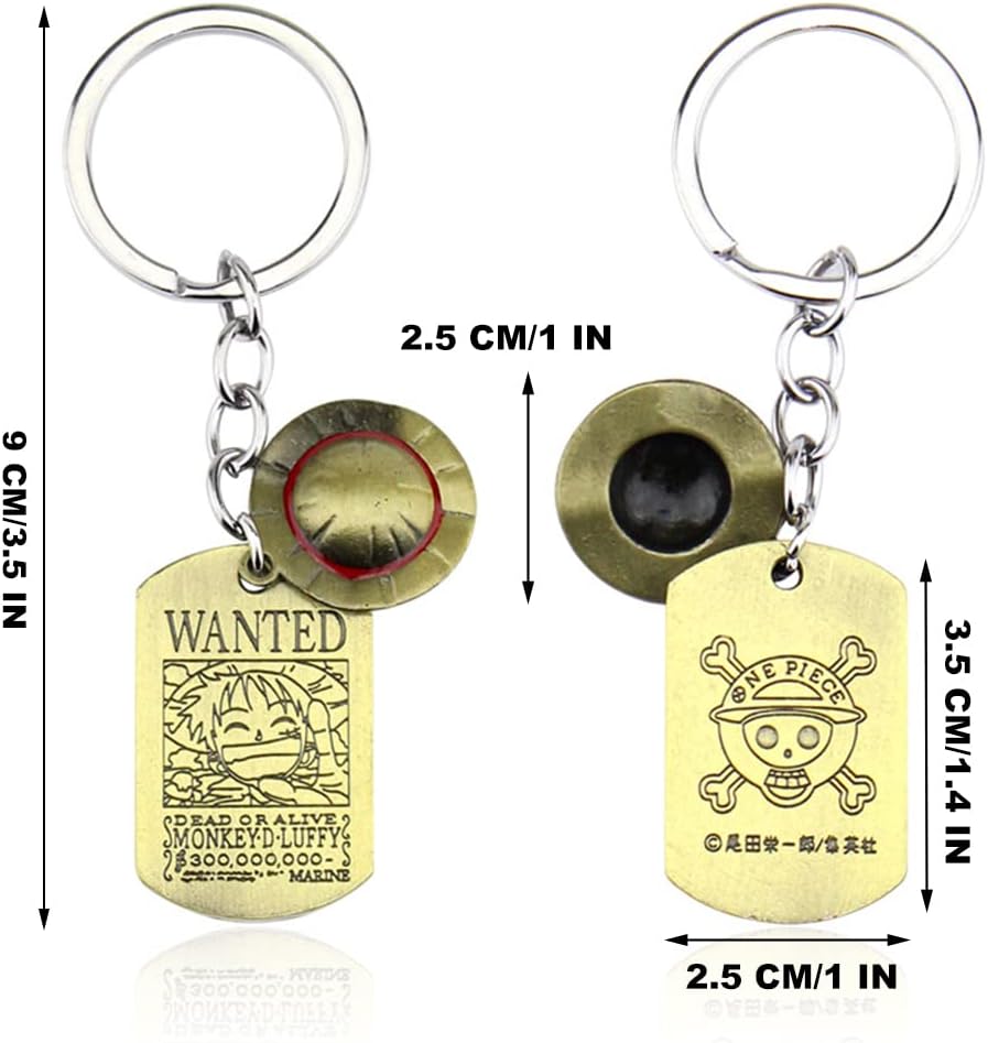 Porte-clés One Piece Luffy argenté en métal avec chapeau de paille 9 cm – Image 2