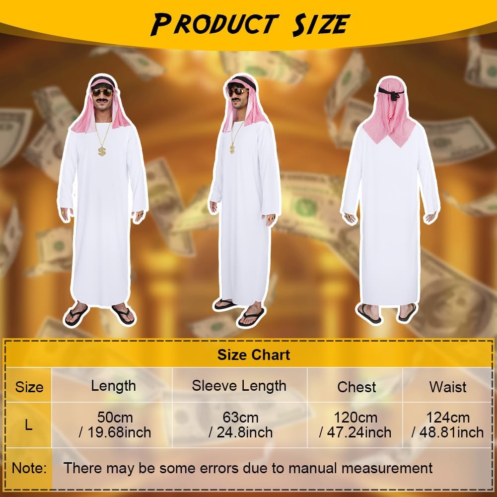 Déguisement cheikh arabe homme One Piece 10 pièces avec foulard et lunettes – Image 2