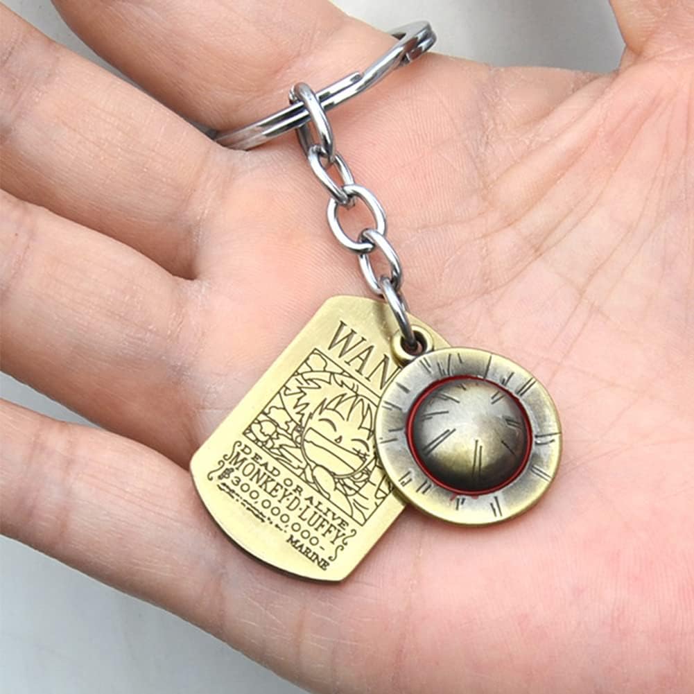 Porte-clés One Piece Luffy argenté en métal avec chapeau de paille 9 cm – Image 3