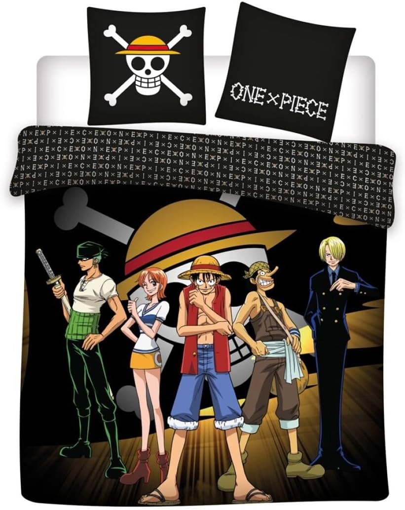 Parure de lit One Piece noire réversible Monkey D. Luffy 240x220 cm