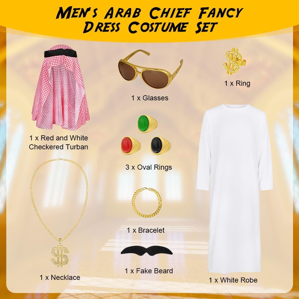 Déguisement cheikh arabe homme One Piece 10 pièces avec foulard et lunettes – Image 3