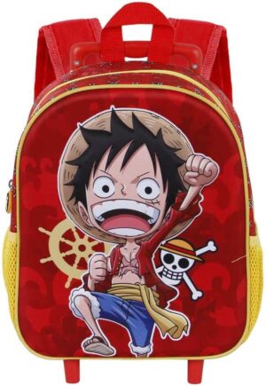 Sac à dos à roulettes 3D rouge Luffy, One Piece