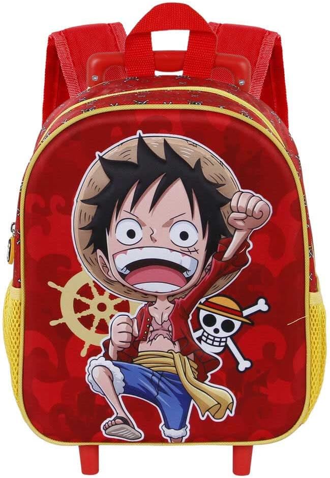 Sac à dos à roulettes 3D rouge Luffy, One Piece