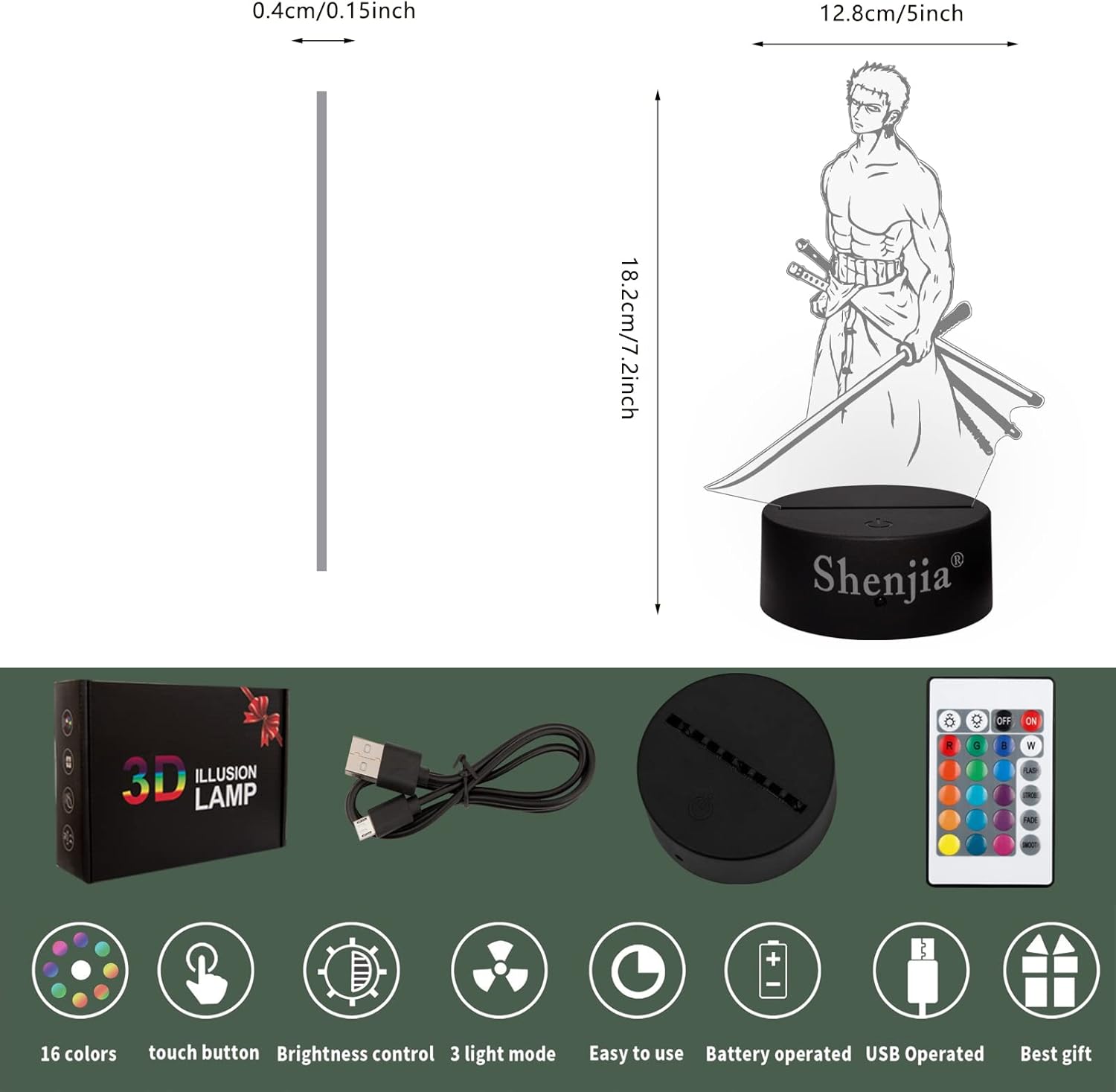 Veilleuse 3D One Piece Roronoa Zoro-A, 16 couleurs – Image 6