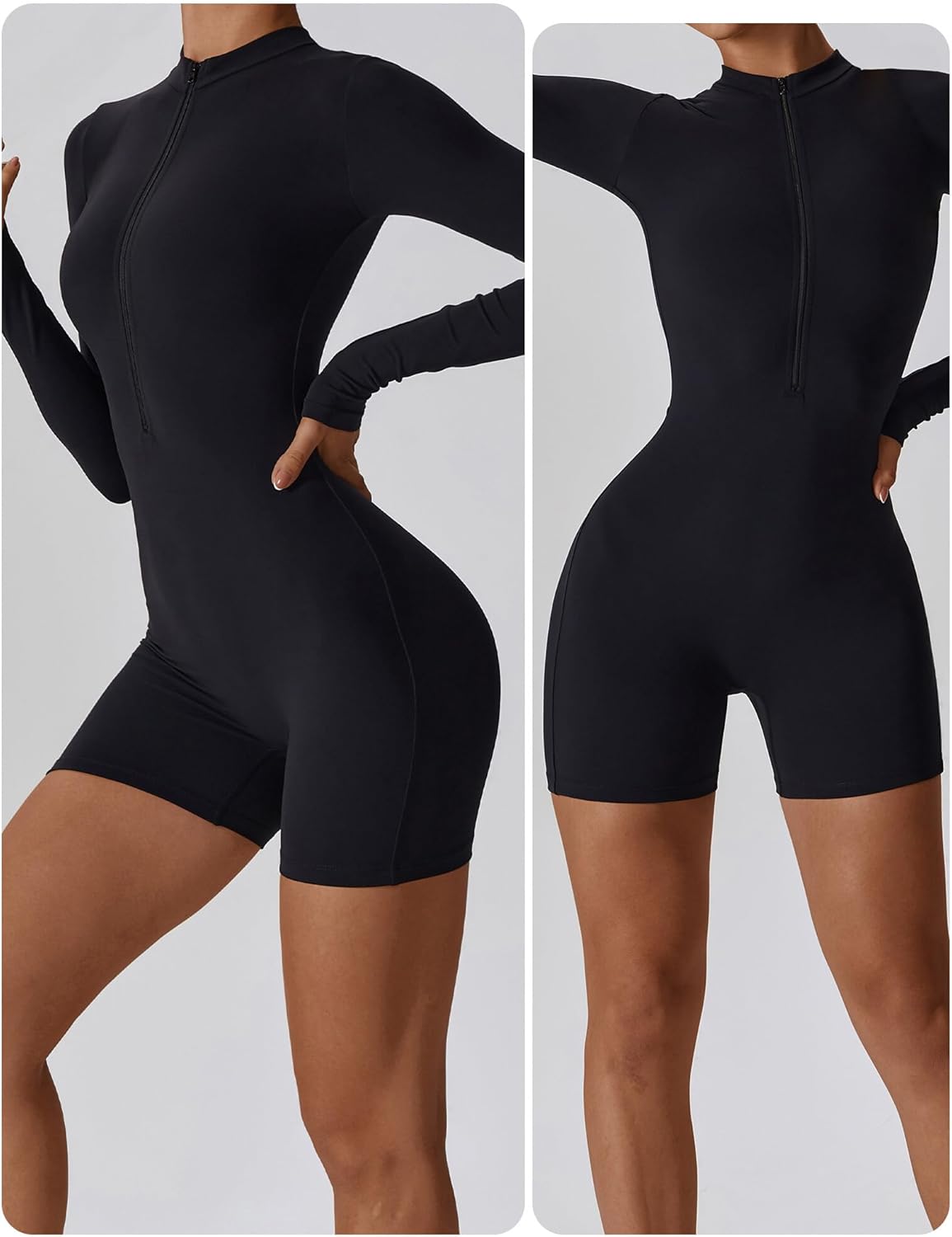 Combinaison courte femme One Piece à col zippé et manches longues – Image 6