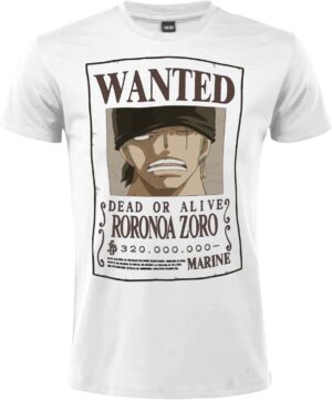 T-shirt One Piece Roronoa Zoro Wanted blanc en coton
