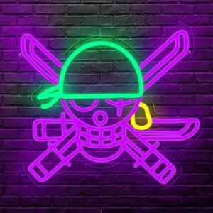 Enseigne néon One Piece Roronoa Zoro violet, vert et jaune