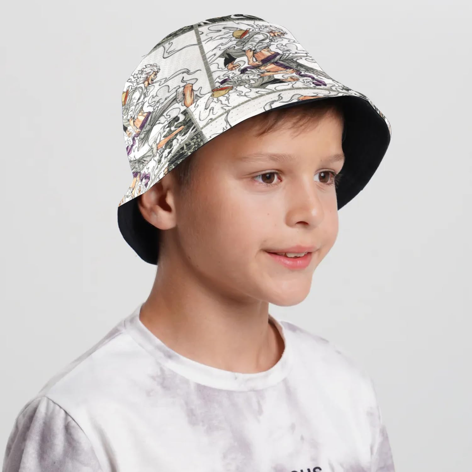 Bob enfant One Piece en coton gris, tour de tête 56-58 cm – Image 7