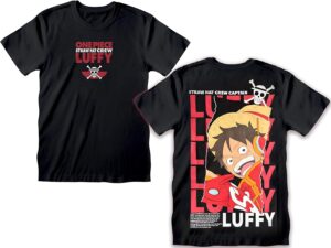 T-shirt noir One Piece XL avec chapeau de paille Luffy pour homme