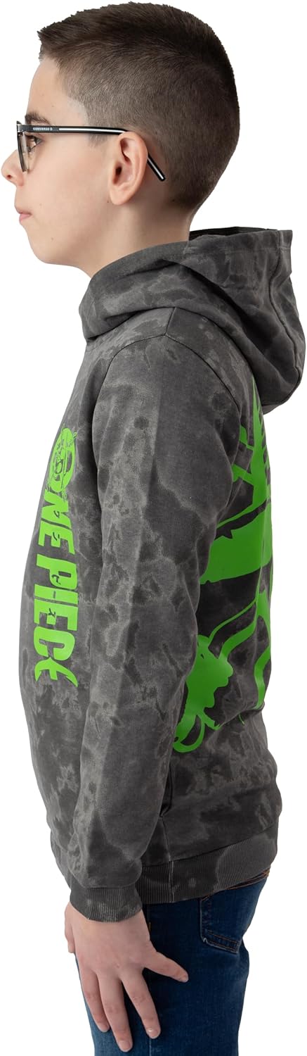 Sweat à capuche One Piece garçon gris, logo vertical et Jolly Roger – Image 8