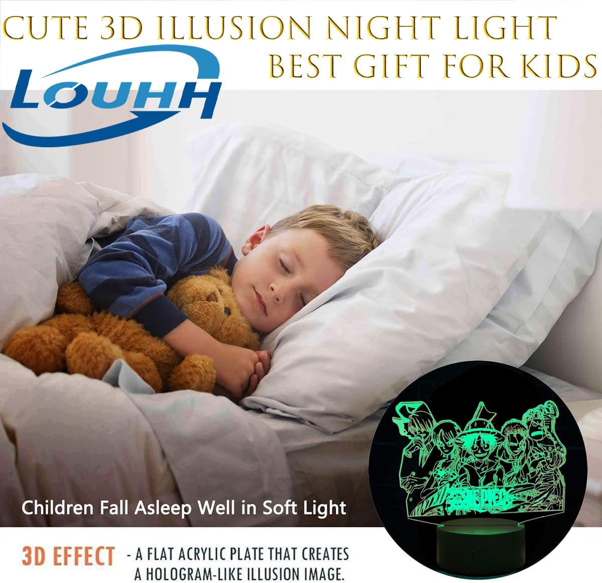 Veilleuse One Piece 3D LED avec télécommande 16 couleurs – Image 5