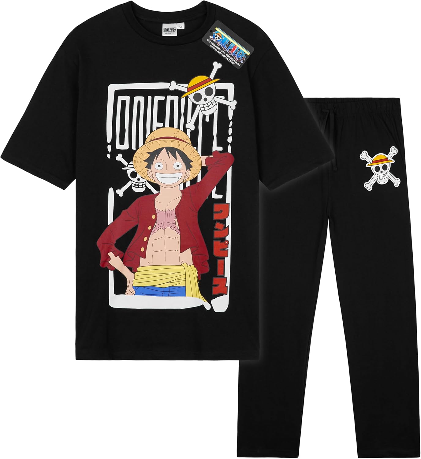 Pyjama One Piece homme et ado en coton, t-shirt manches courtes et pantalon long