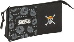 Trousse triple One Piece Pirates en polyester noir